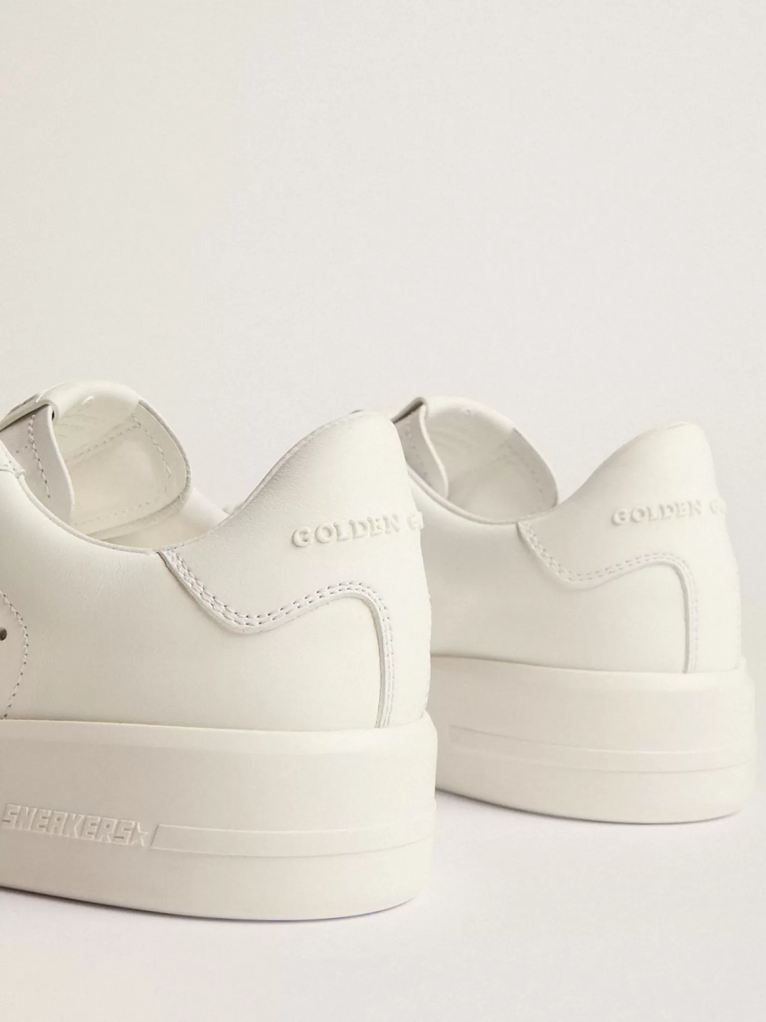 Fashion Purestar feminino de couro branco com estrela de cristais prateados MULHER Purestar