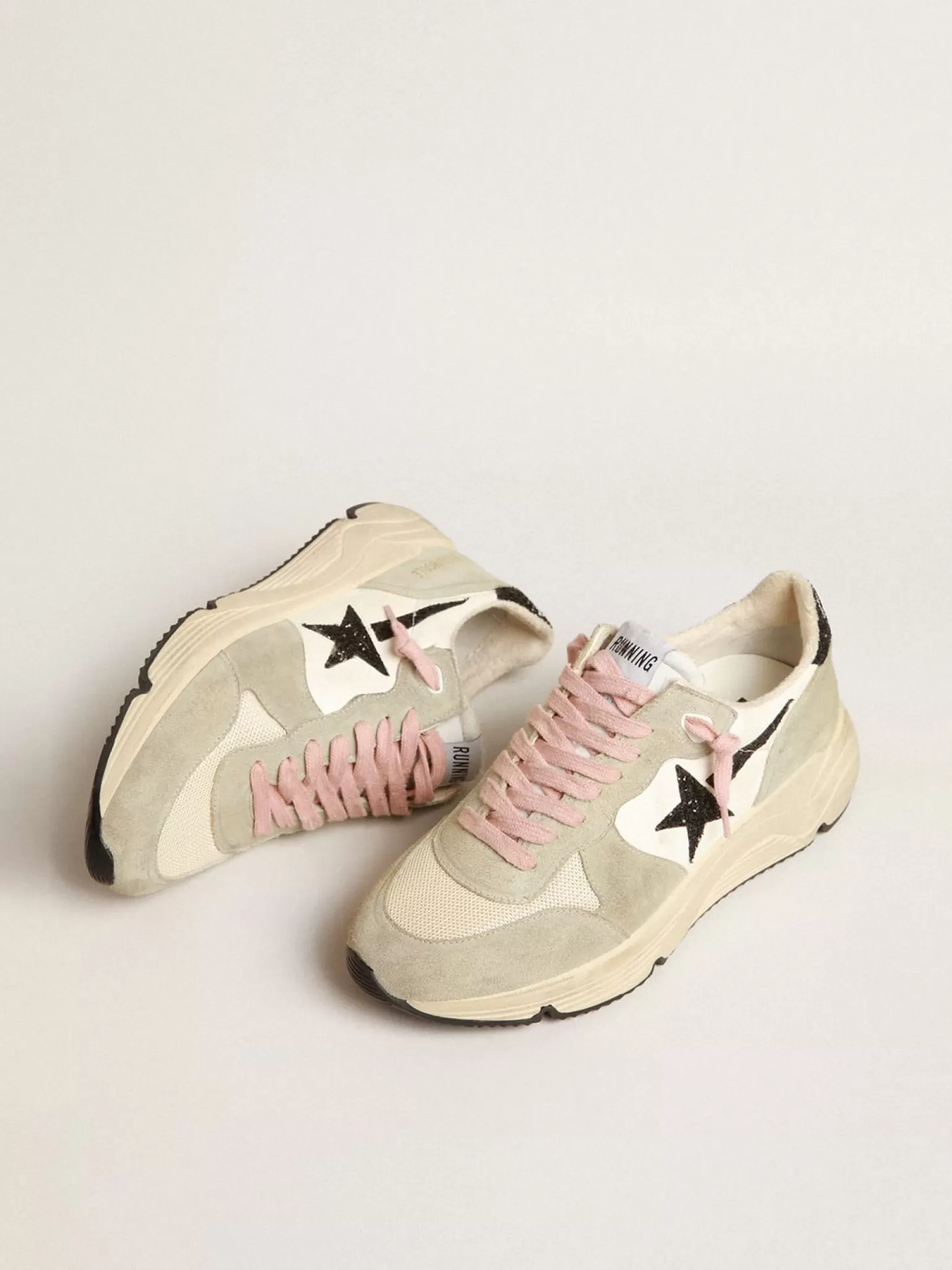 Store Running Sole com inserções de suede cinza e estrela de glitter preto MULHER Running Sole