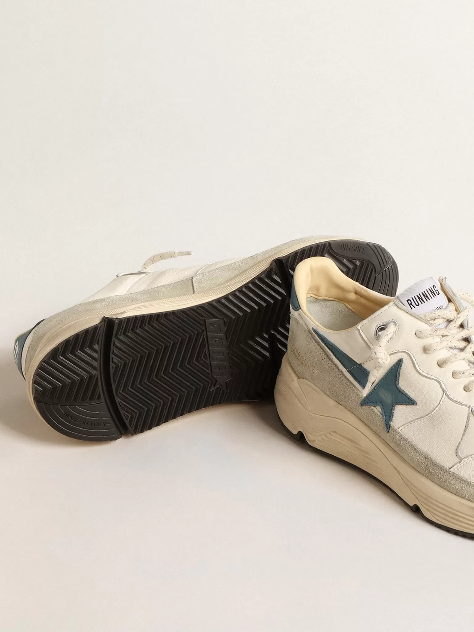 Online Running Sole de napa com estrela de couro azul e inserção de suede Running Sole