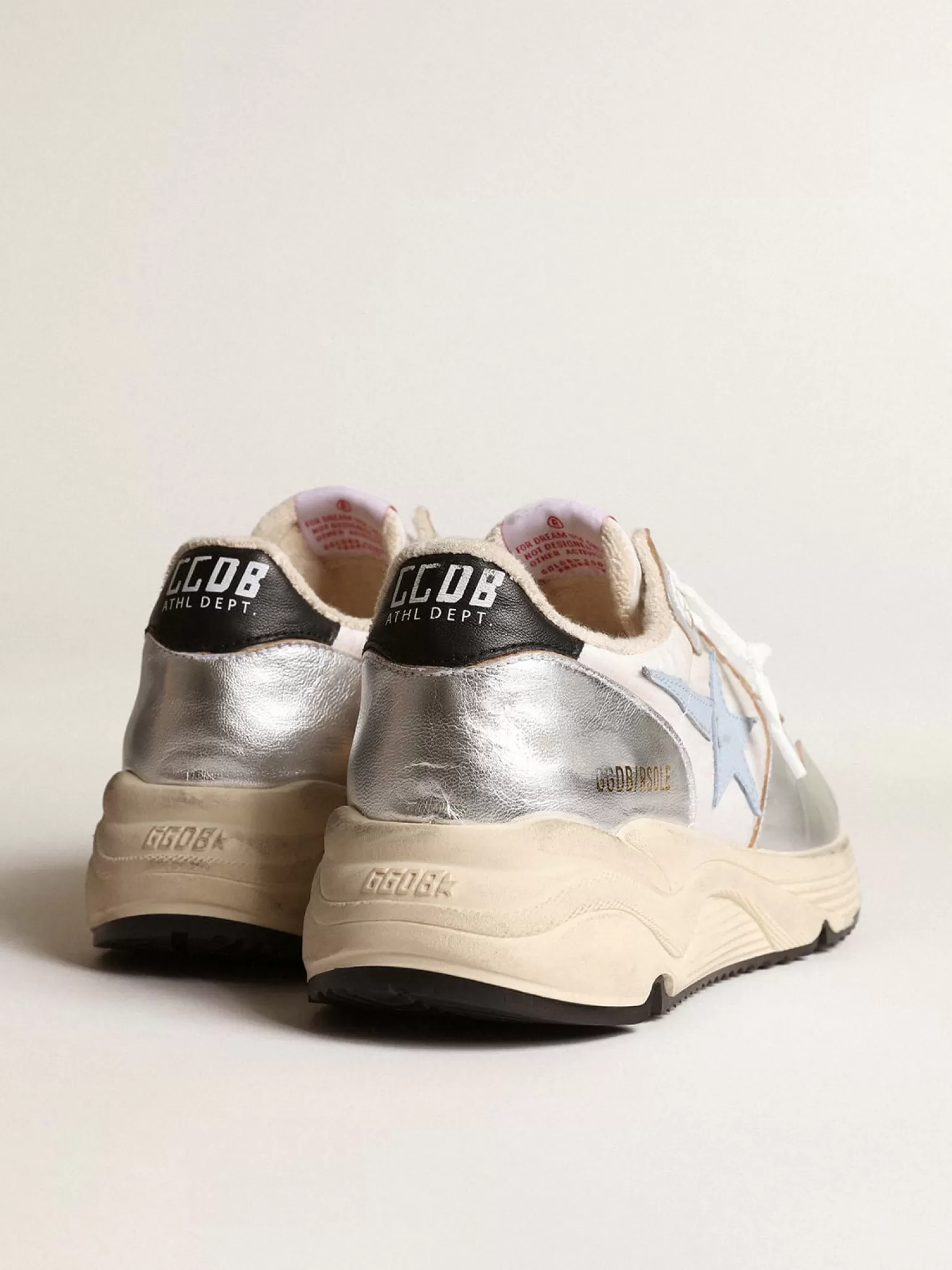 Sale Running Sole de náilon e couro metálico prateado com estrela azul MULHER Running Sole