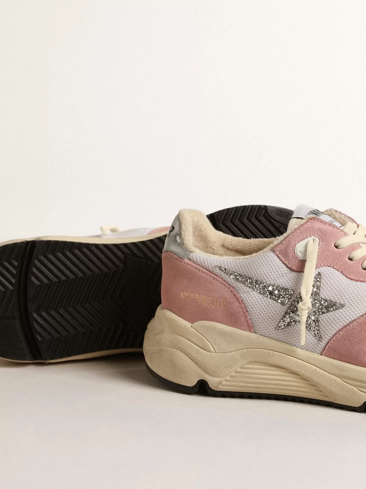 Outlet Running Sole de tela cinza e suede com estrela de glitter prateado MULHER Running Sole