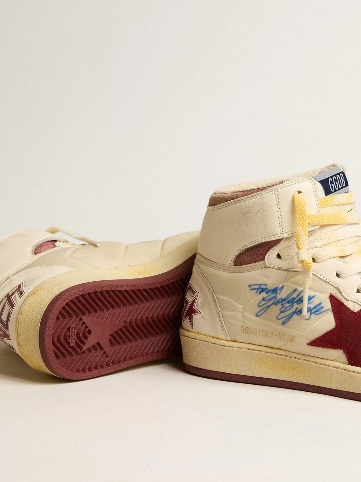 Outlet Sky-Star de náilon e napa bege com estrela de suede cor de romã Sky-Star