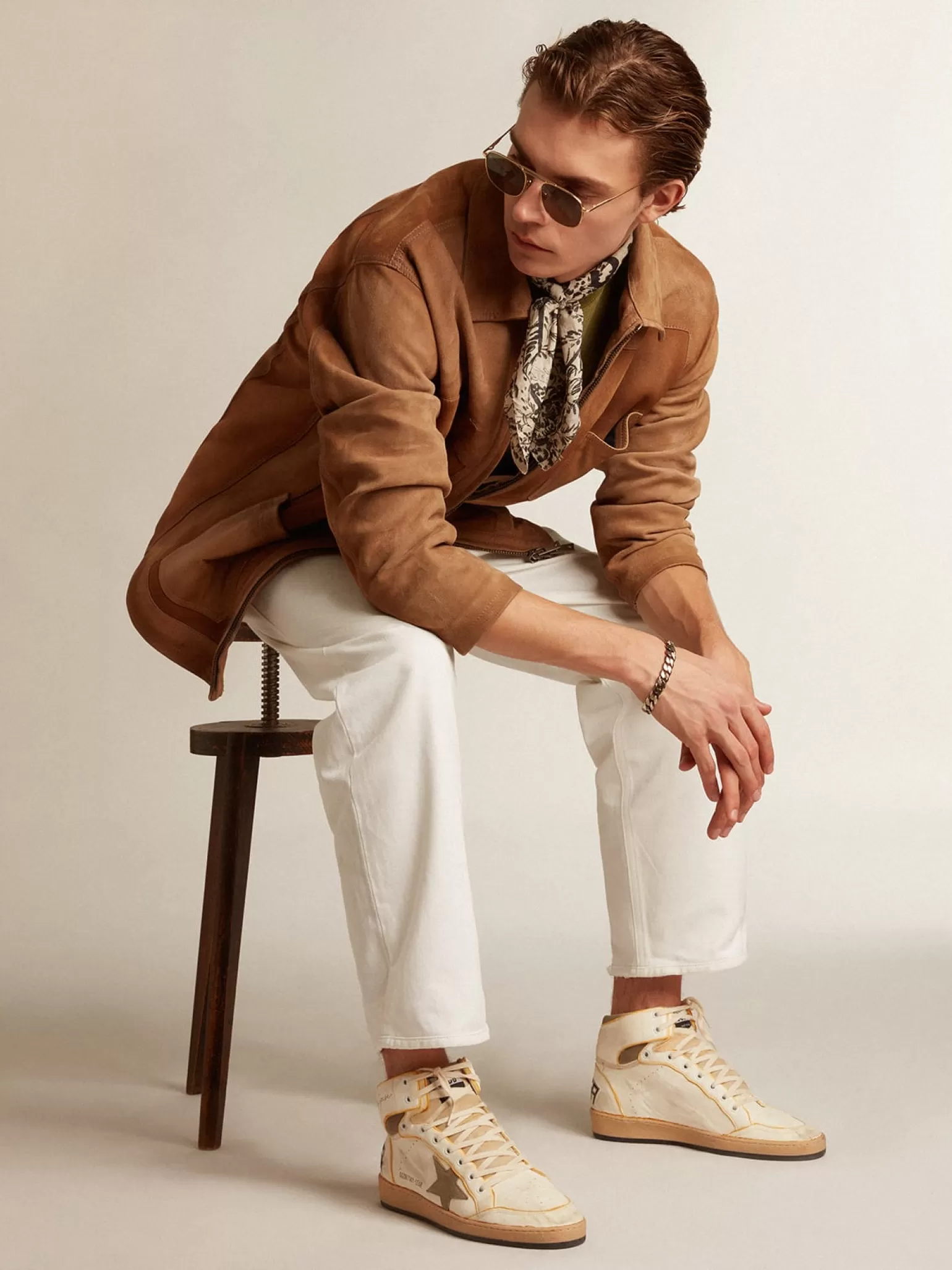 Flash Sale Sky-Star Masculino de napa branca com estrela de suede havana-rosado Sky-Star