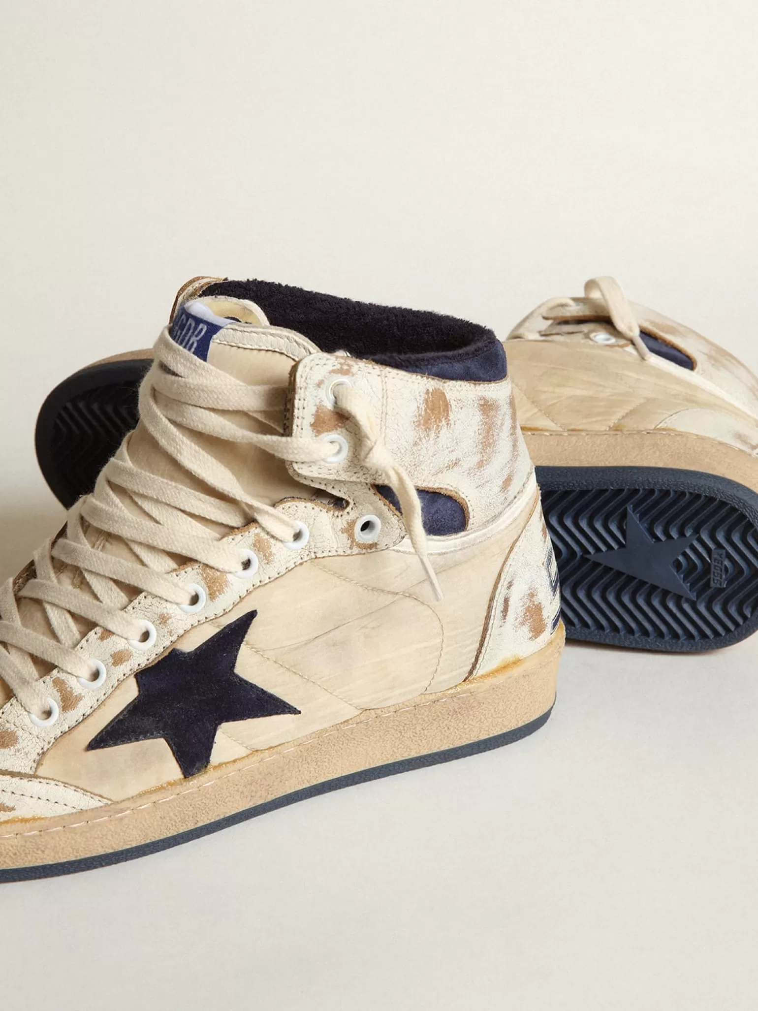 Cheap Sky-Star masculino de nylon e couro cor creme e estrela de suede azul Sky-Star