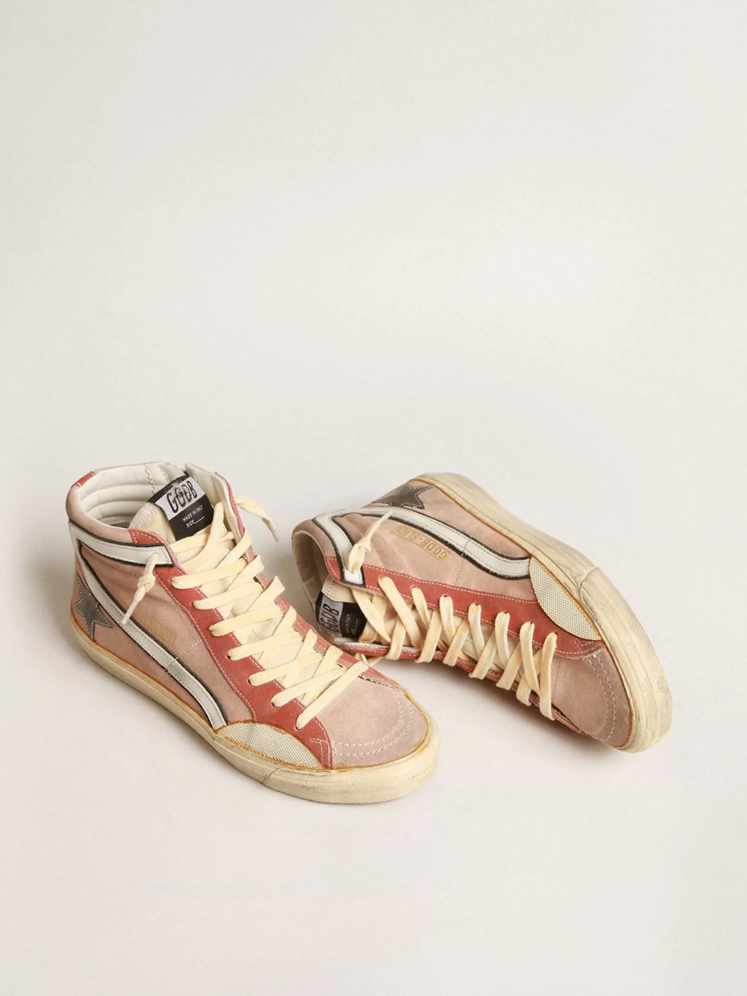 Best Sale Slide de suede rosa com estrela de couro metálico cor antracite MULHER Slide