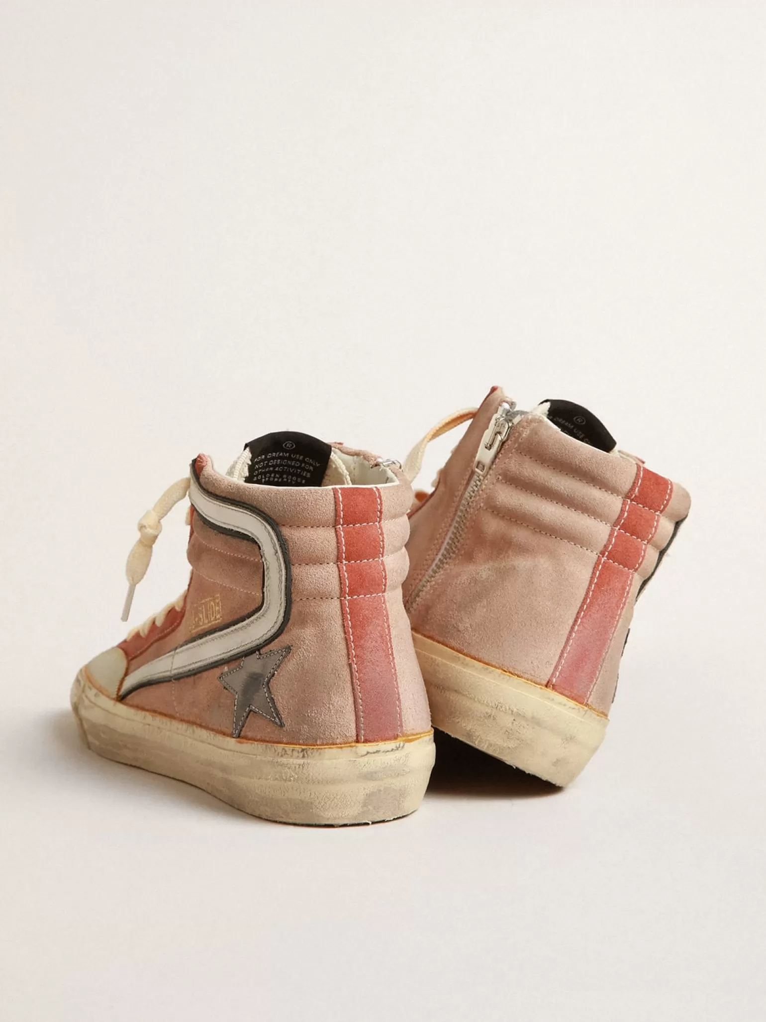Best Sale Slide de suede rosa com estrela de couro metálico cor antracite MULHER Slide
