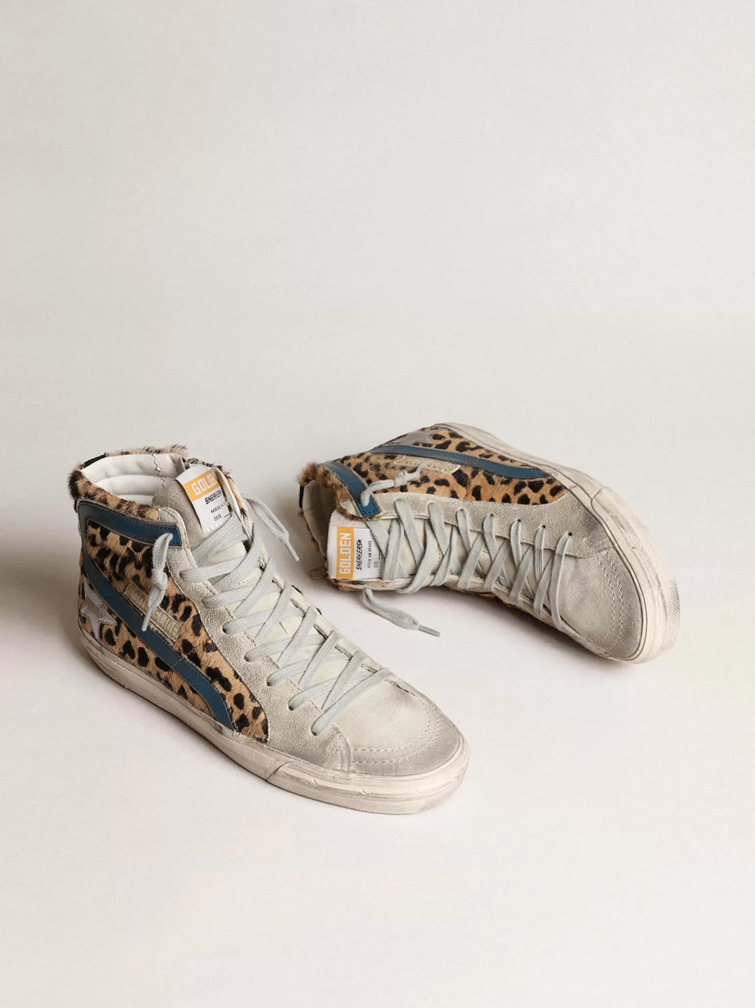 Sale Slide feminino de cavalinho leopardo com estrela de couro prateado MULHER Slide