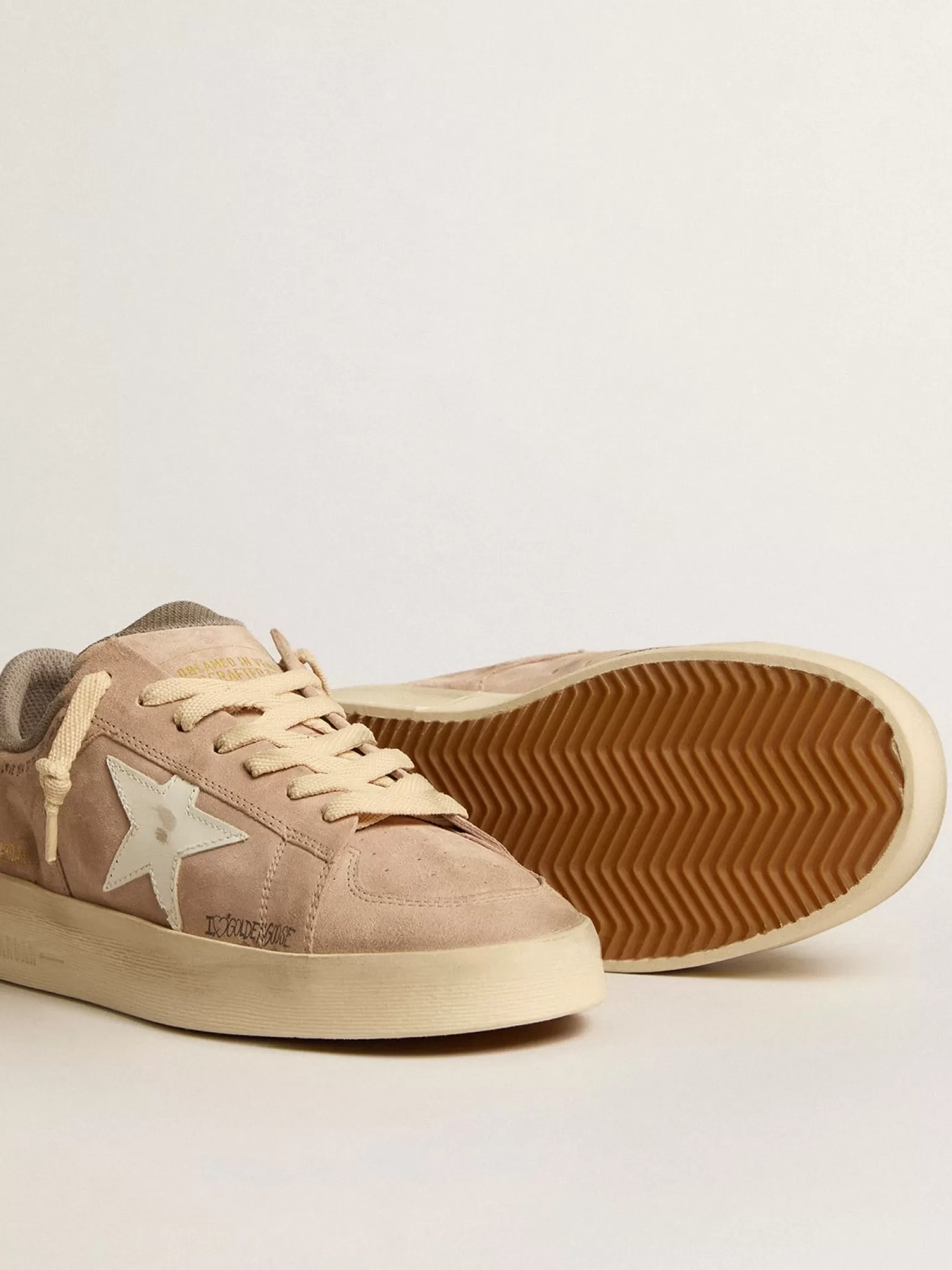 Cheap Stardan de suede rosa antigo com estrela e talão de couro branco MULHER Stardan