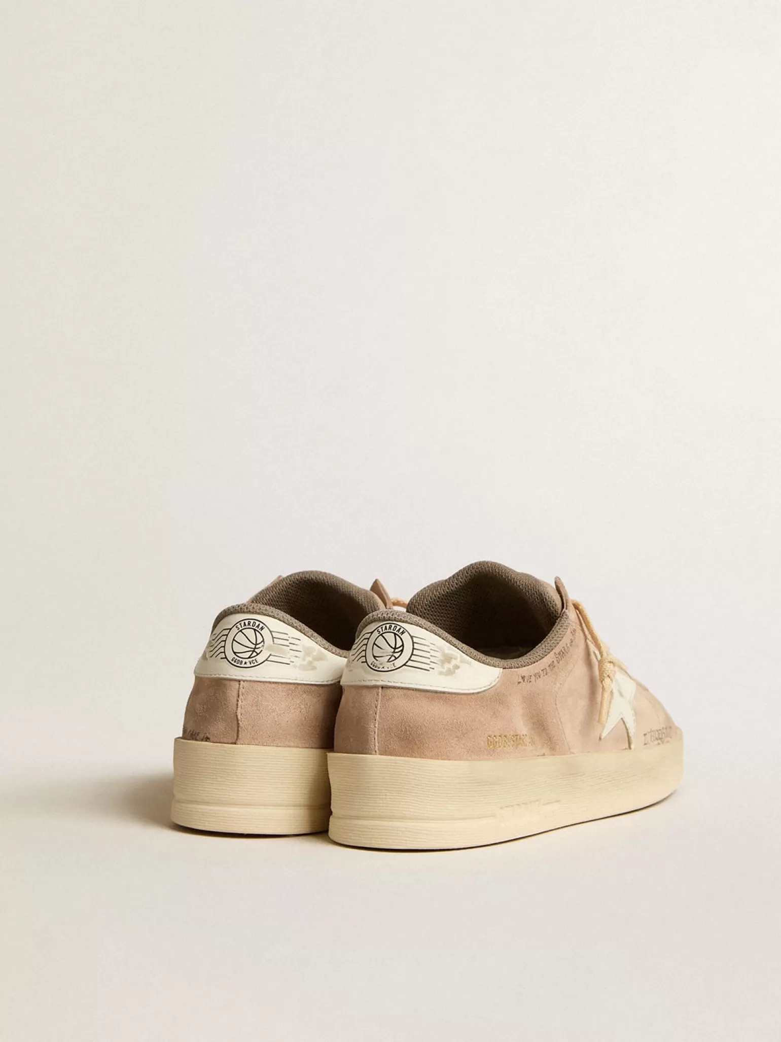 Cheap Stardan de suede rosa antigo com estrela e talão de couro branco MULHER Stardan