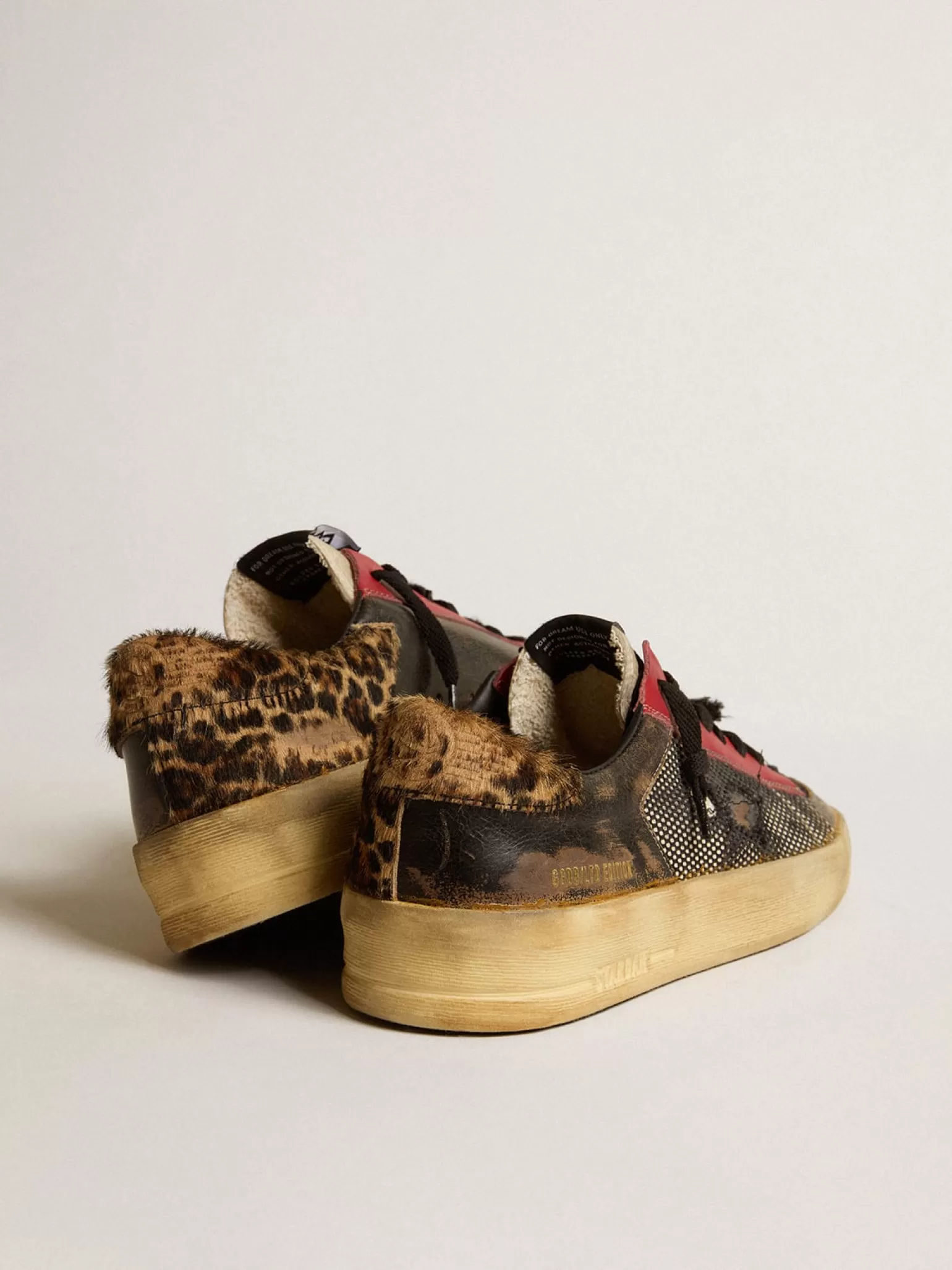Sale Stardan Feminino LAB de tela com inserções de couro preto e talão leopardo MULHER Stardan