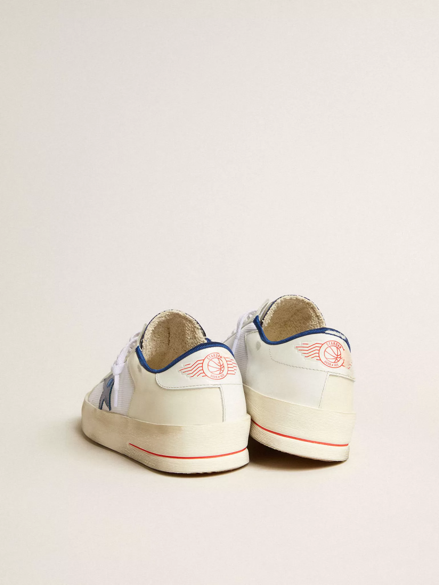 Clearance Stardan LTD de tela e couro brancos com estrela azul e talão branco Stardan