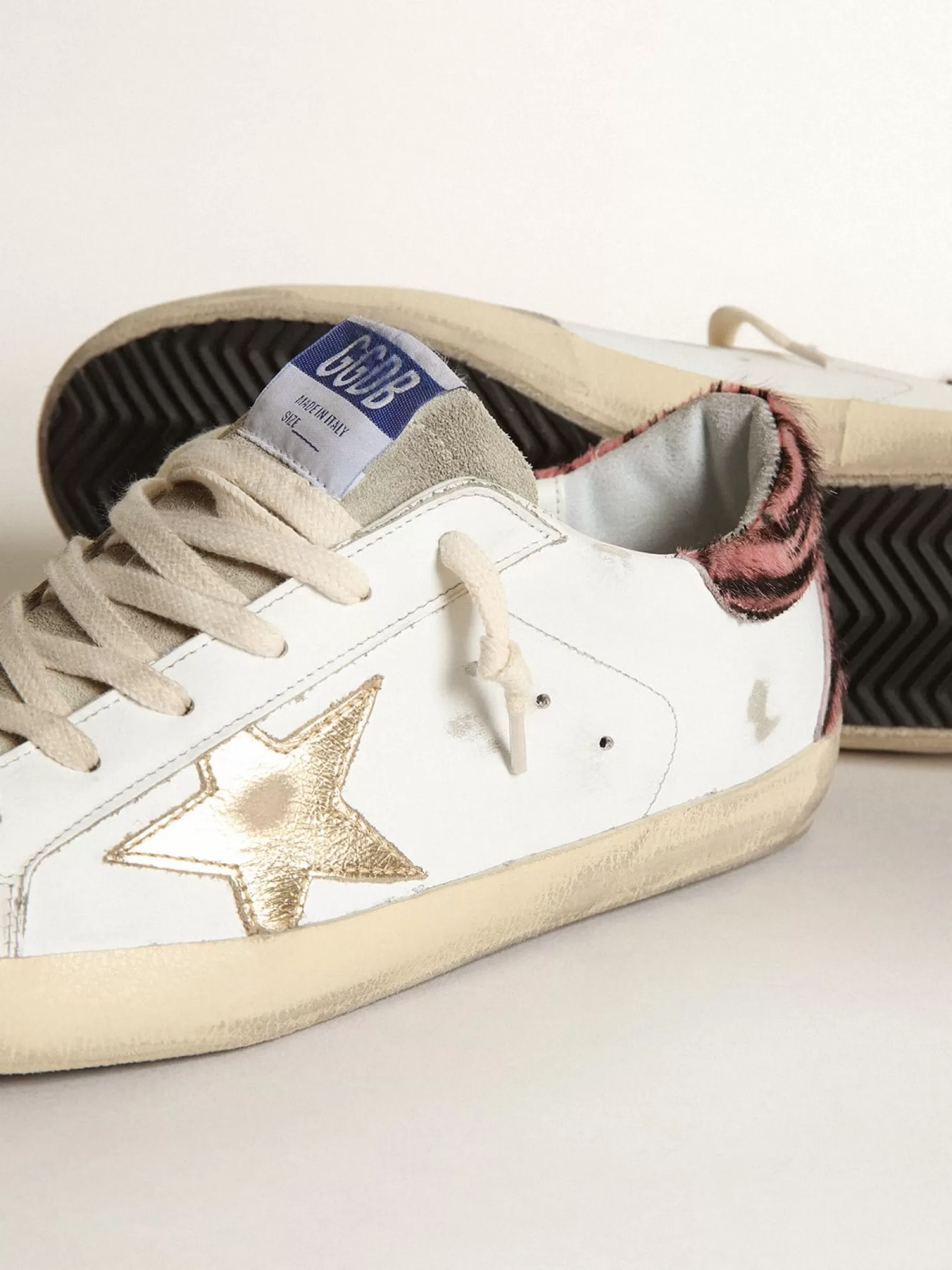 Cheap Super-Star com estrela de couro dourado e talão de cavalinho zebrado MULHER Super-Star