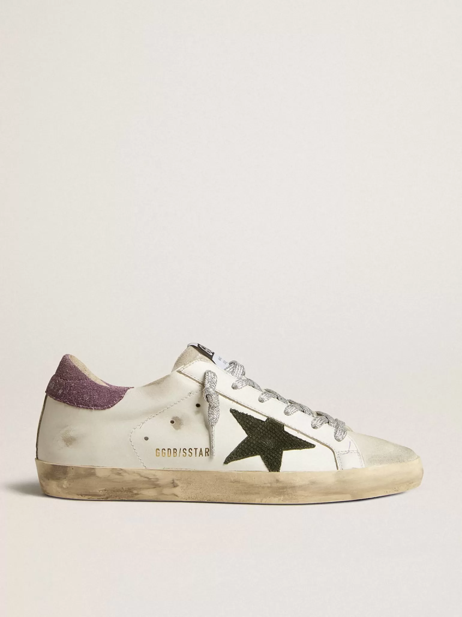 Sale Super-Star com estrela de suede com estampa de píton verde e talão roxo MULHER Super-Star