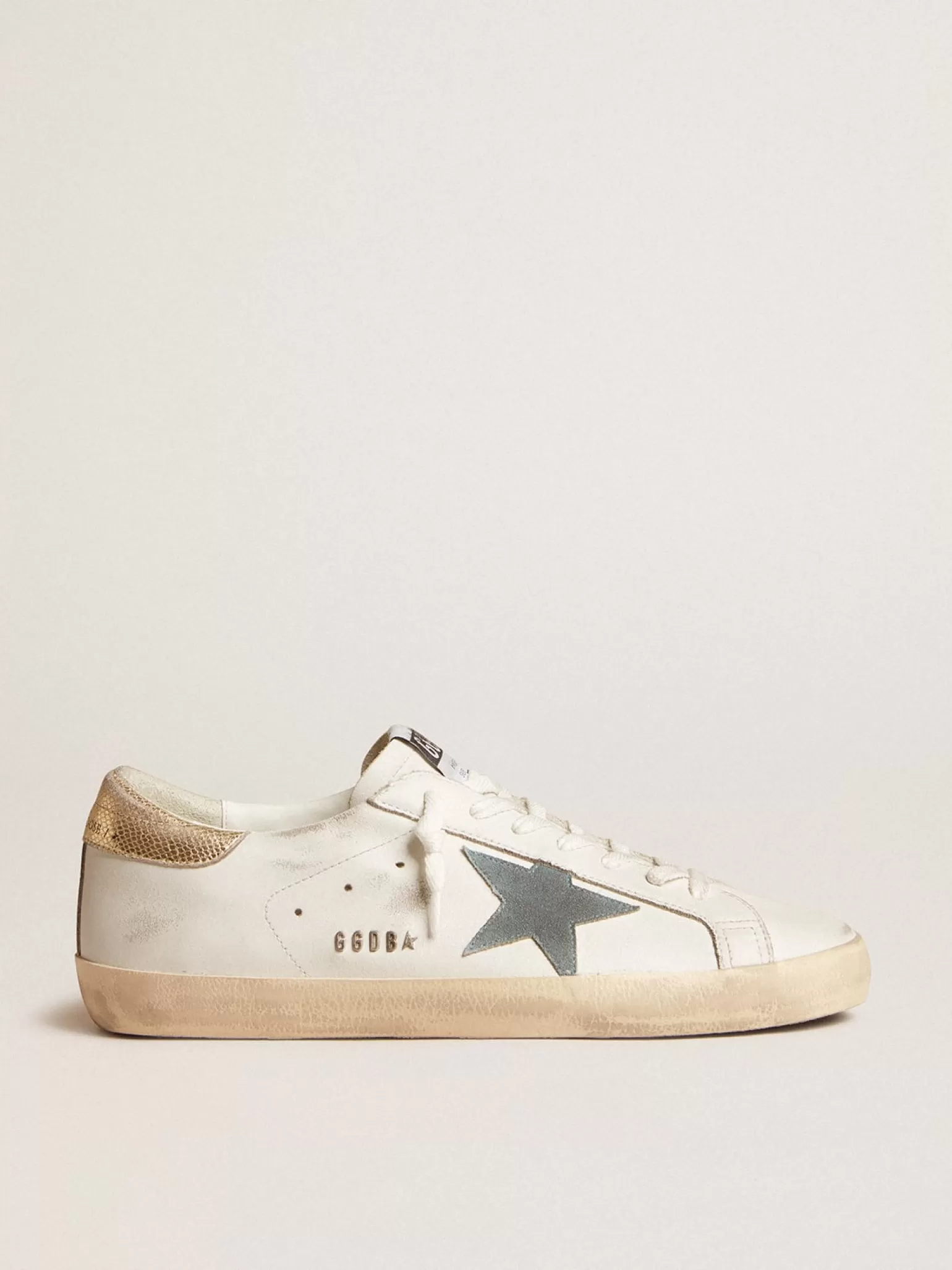 Best Sale Super-Star com estrela de suede e talão de couro estampa de píton platinado Super-Star