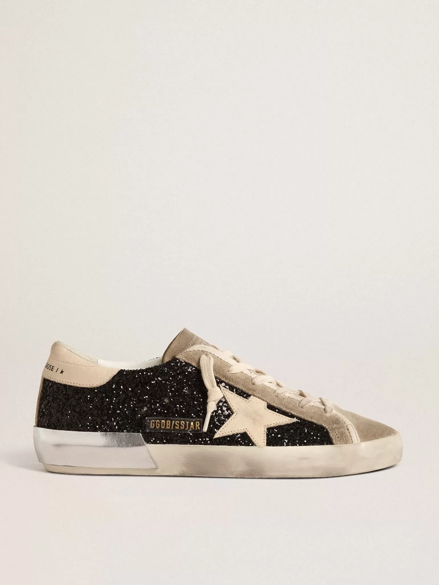 Flash Sale Super-Star de glitter preto com estrela creme e inserções de suede MULHER Super-Star