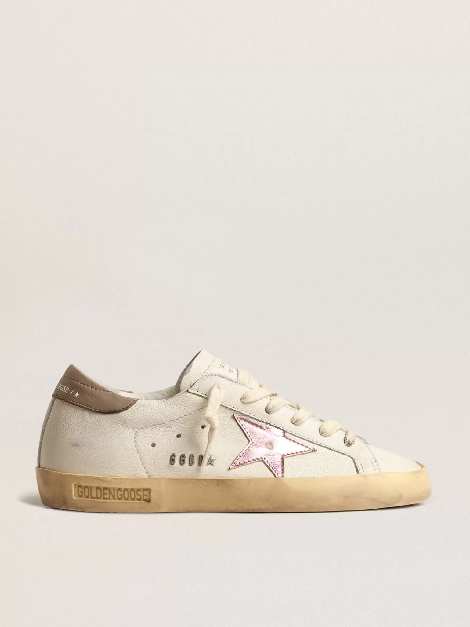 Cheap Super-Star de napa branca com estrela de couro metálico rosa MULHER Super-Star