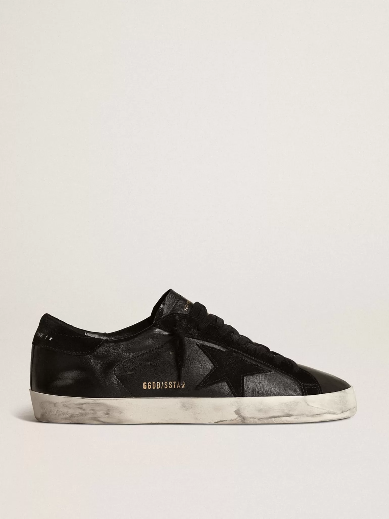 Cheap Super-Star de napa preta com estrela e talão de suede preto Super-Star