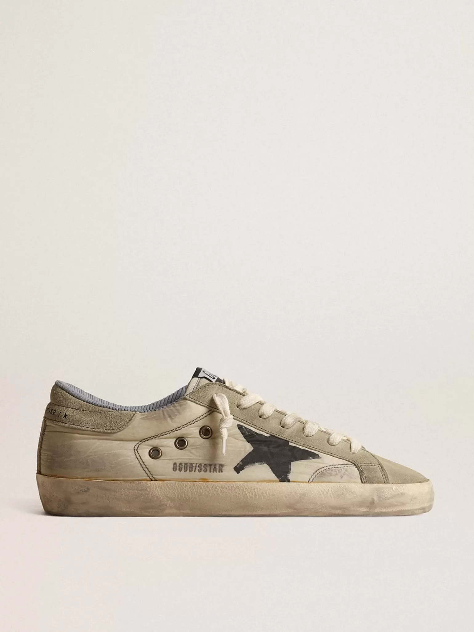 Flash Sale Super-Star de náilon com estrela serigrafada preta e talão de suede Super-Star