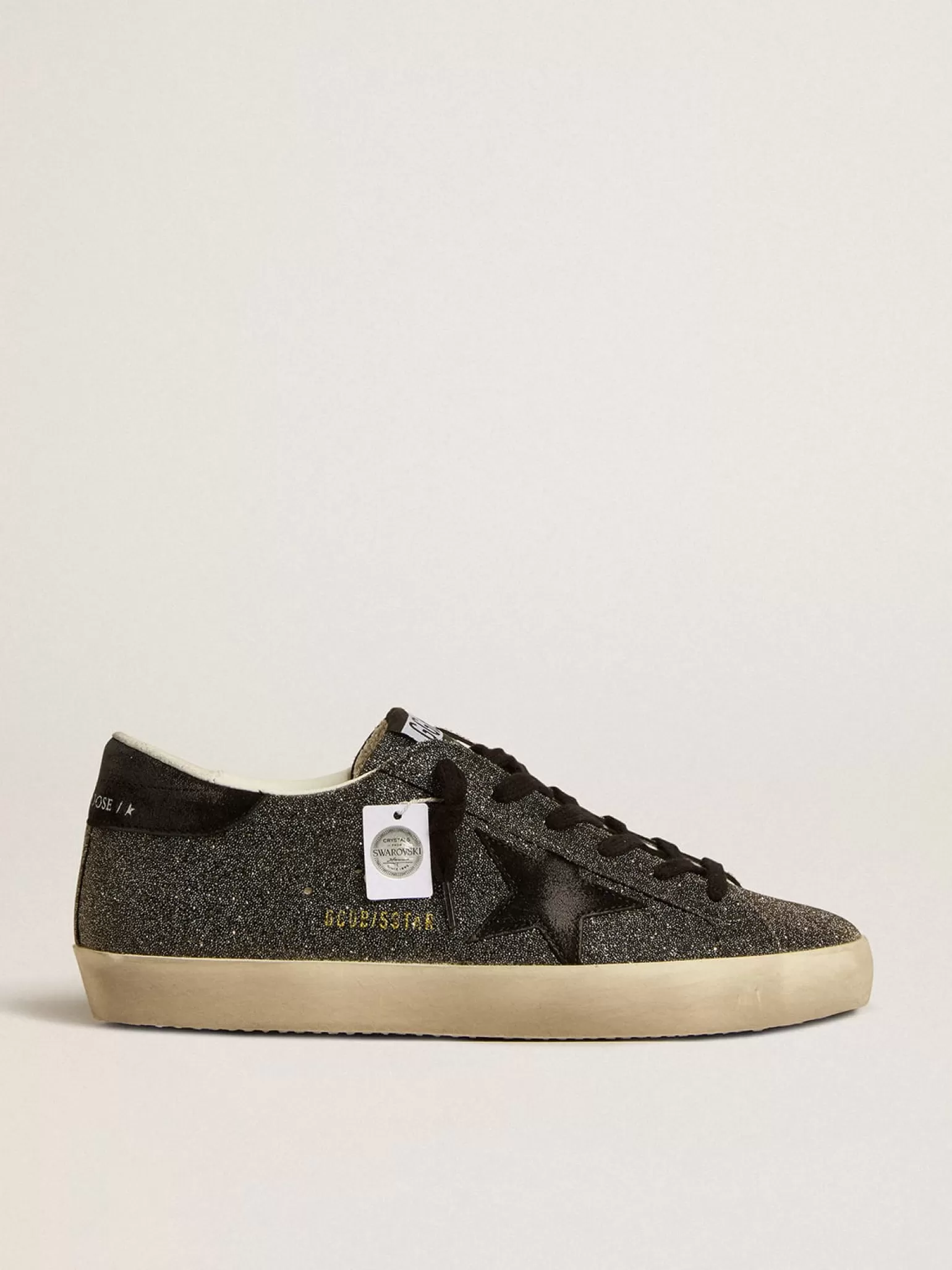 Online Super-Star Feminino com cristais Swarovski pretos com estrela de suede preto MULHER Super-Star