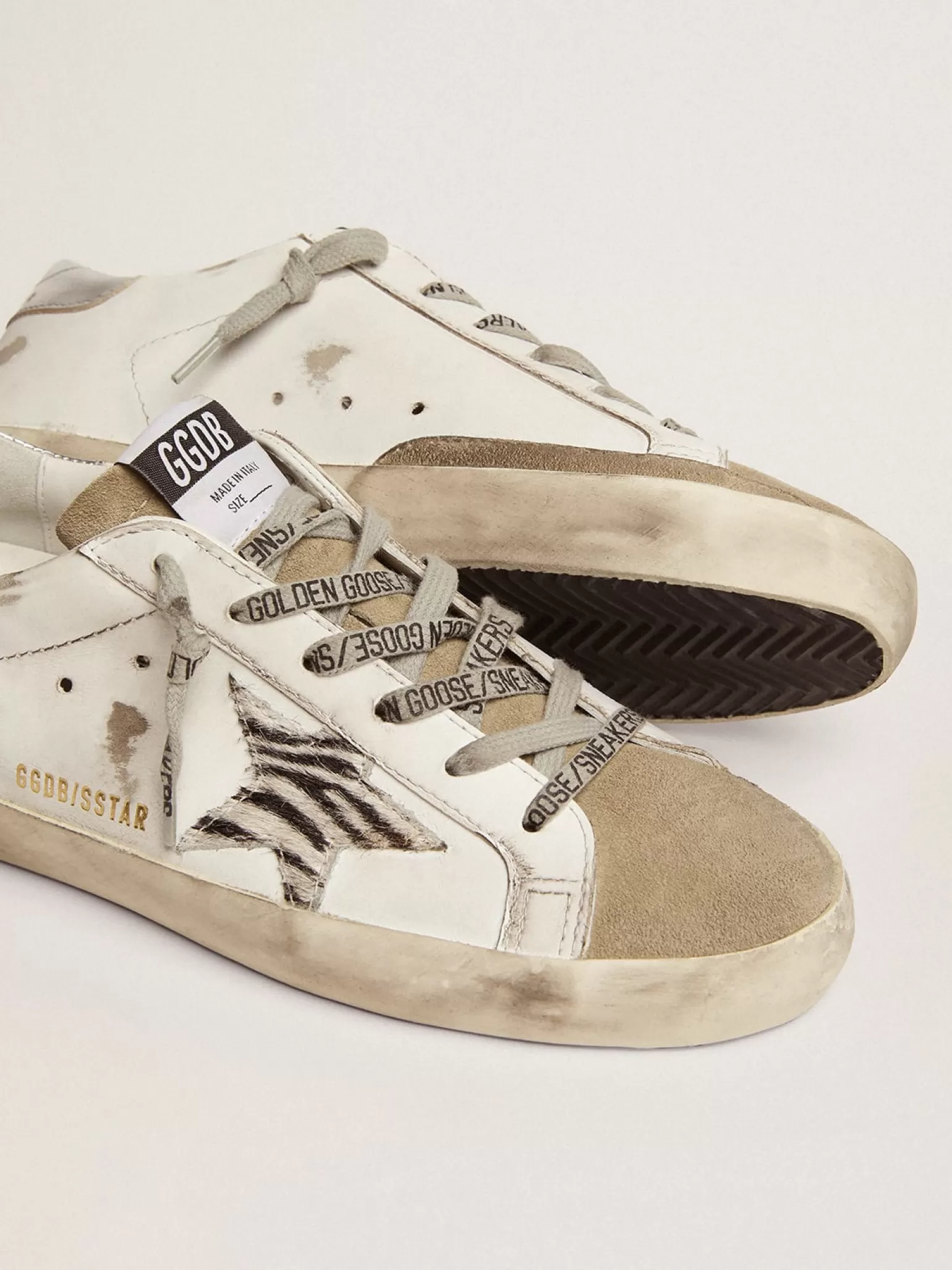 Discount Super-Star feminino com estrela de couro cavalinho com estampa zebrada MULHER Super-Star