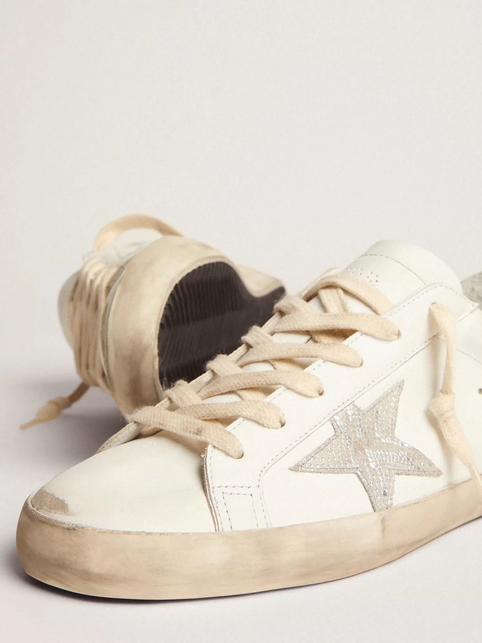 Best Super-Star feminino com estrela de couro prateado e estampa de píton MULHER Super-Star