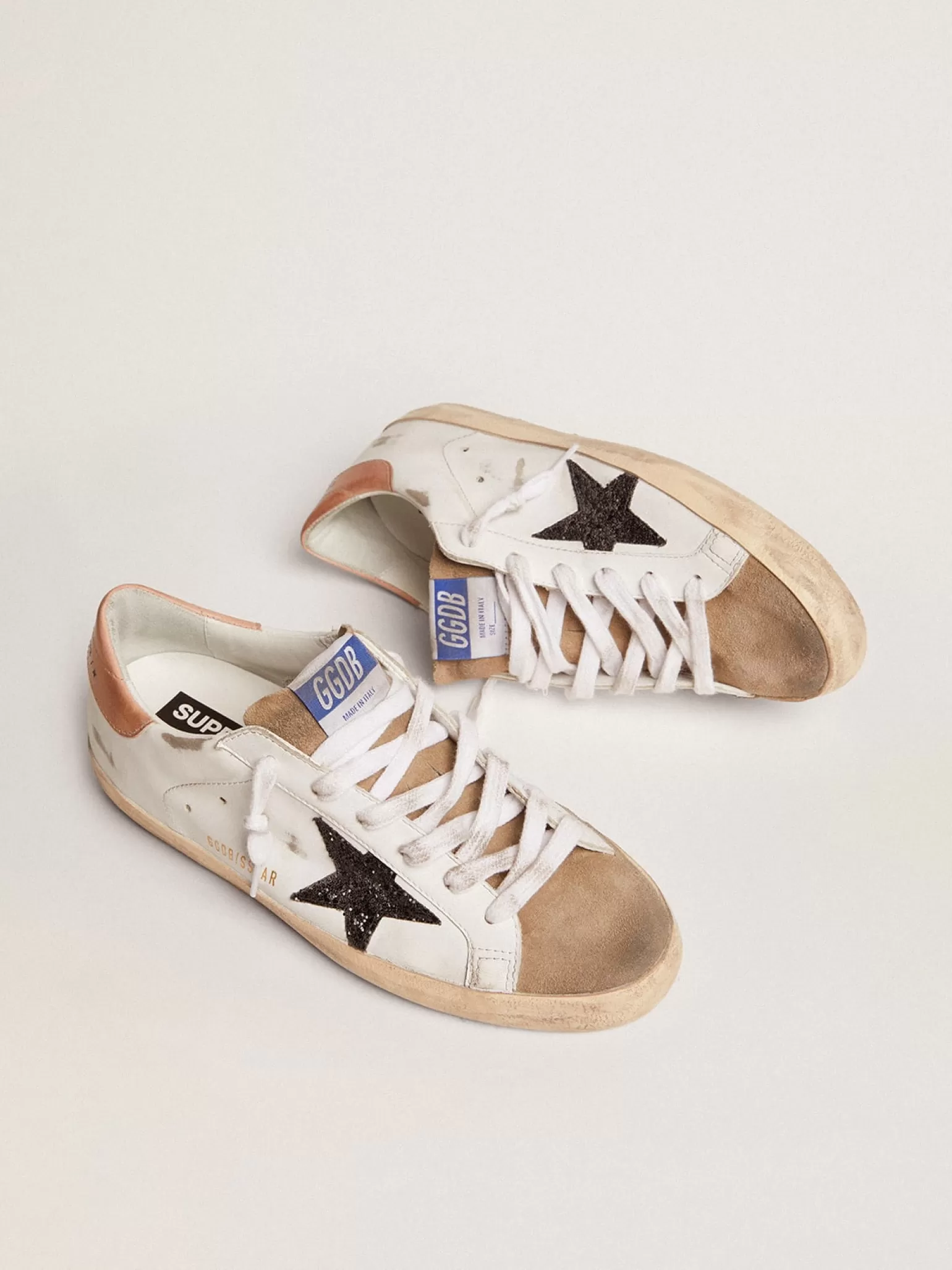 Clearance Super-Star feminino com estrela de glitter preto e talão rosa MULHER Super-Star