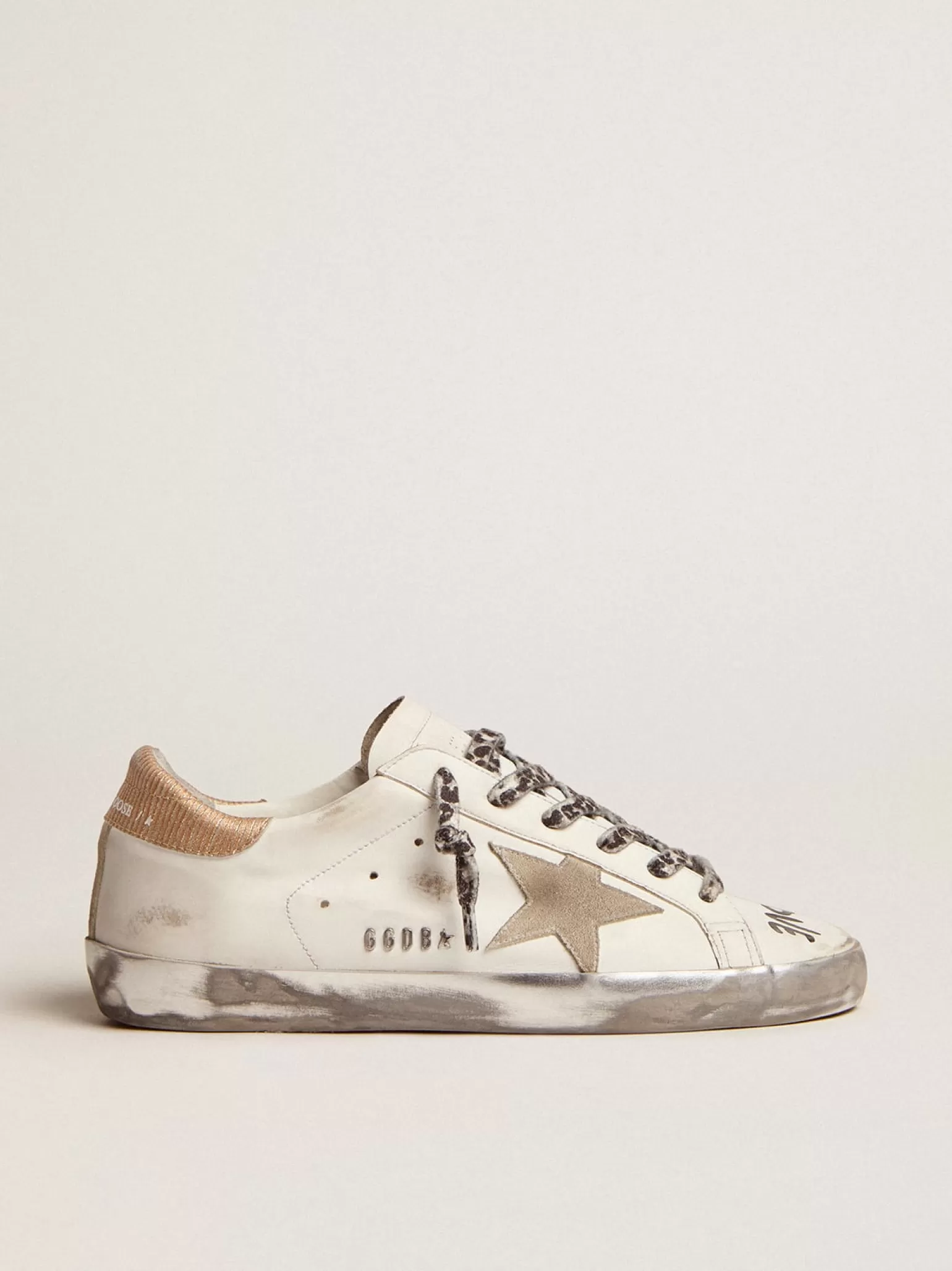 Clearance Super-Star feminino de couro branco com estrela de suede cinza MULHER Super-Star