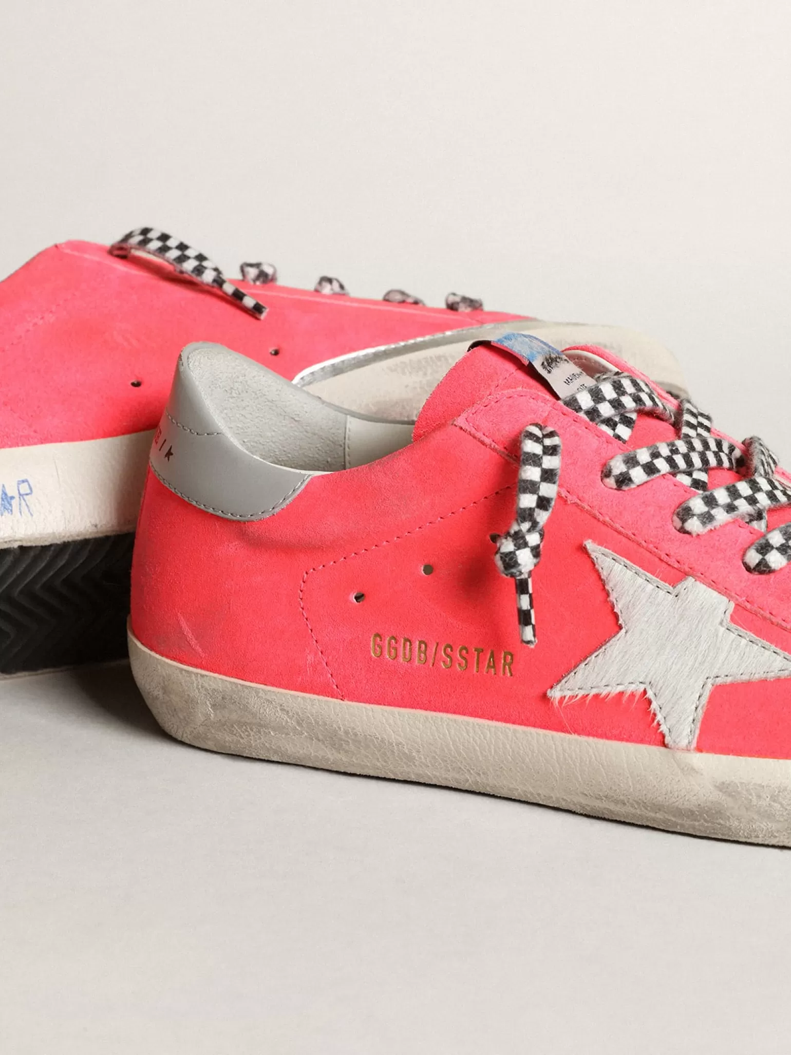 Fashion Super-Star feminino de suede cor de lagosta fluorescente com estrela MULHER Super-Star