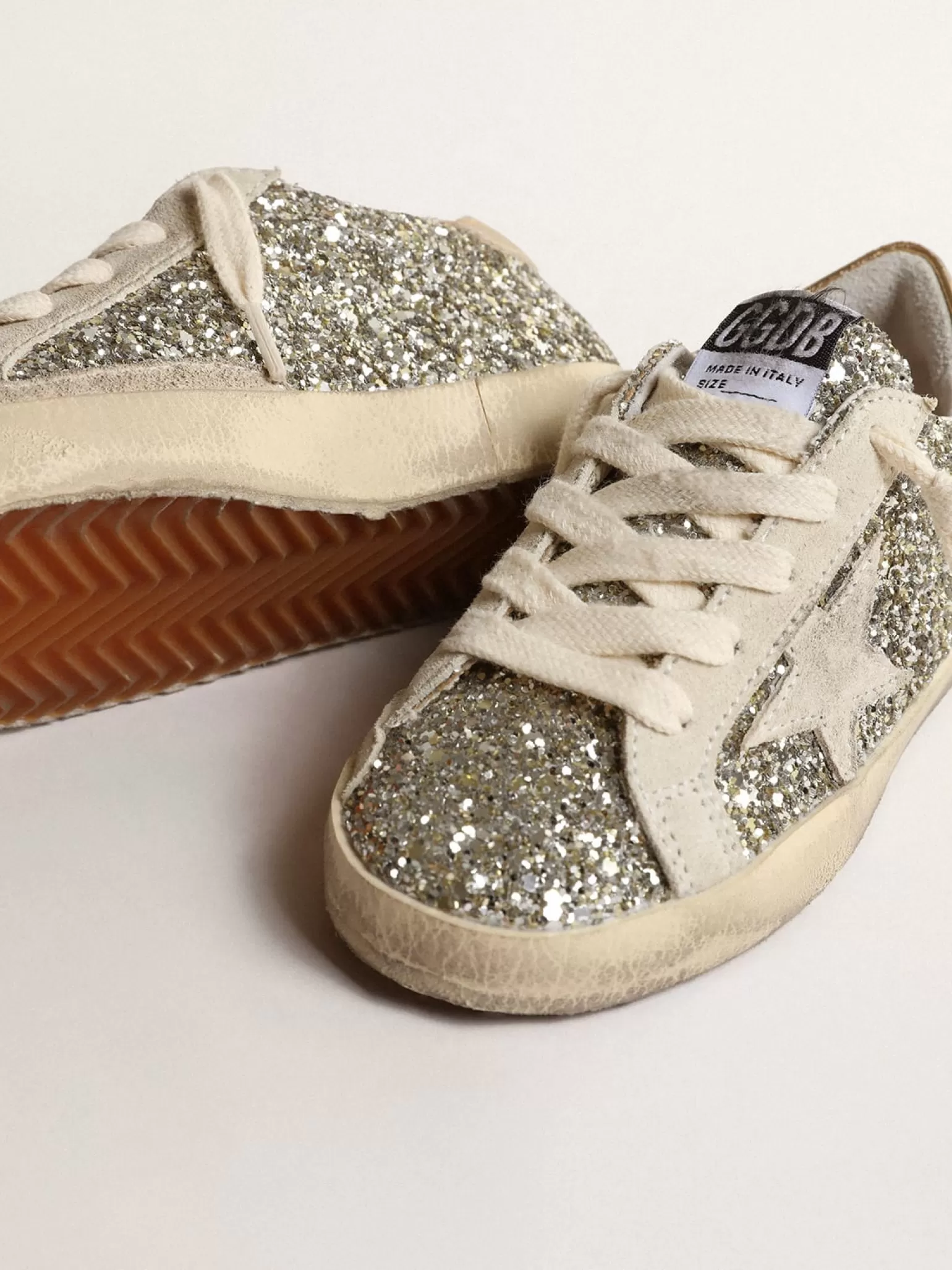 Best Sale Super-Star Junior de glitter com estrela de suede e talão dourado Meninas pequenas (1-3 anos)