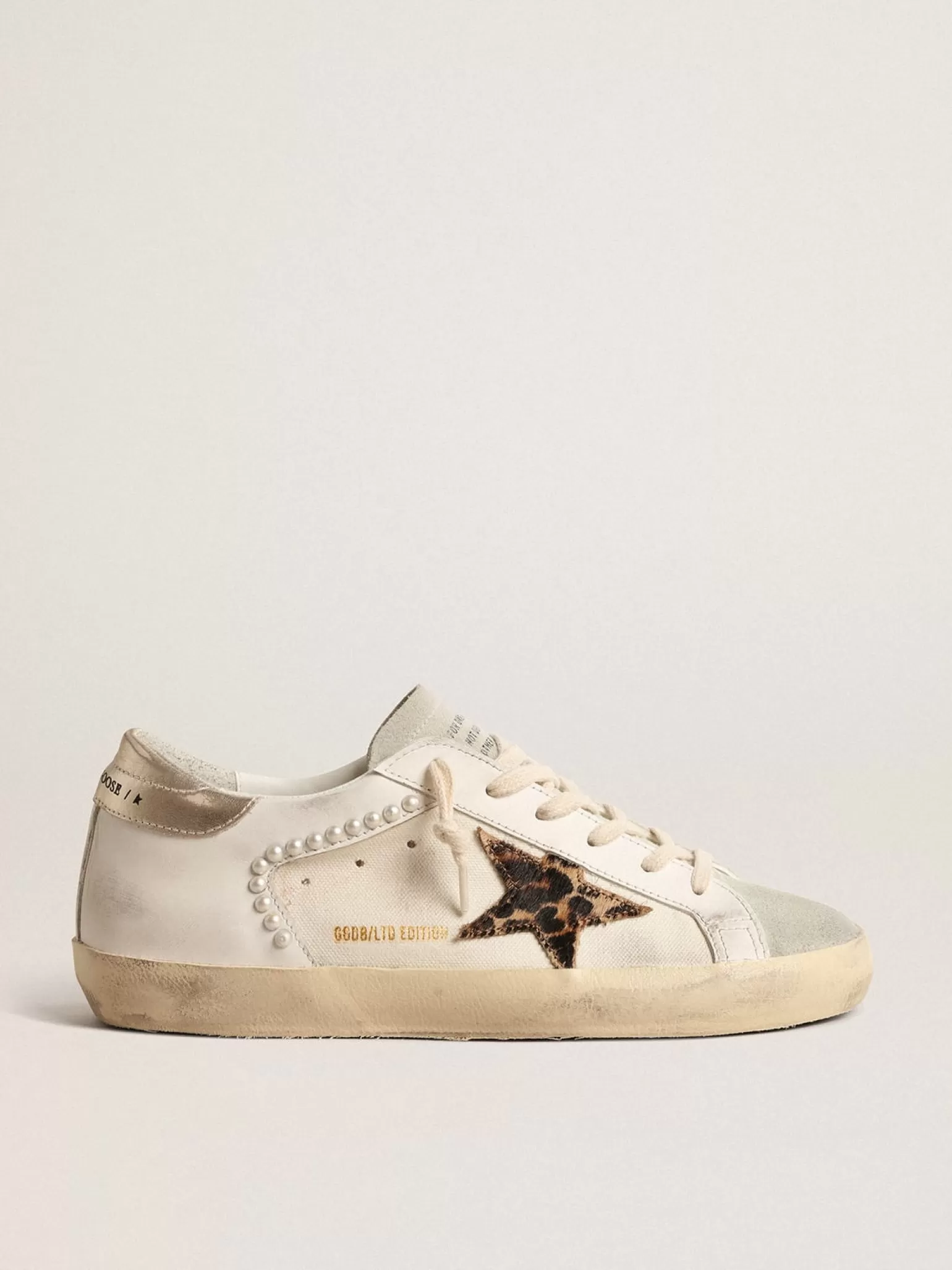 Outlet Super-Star LTD de lona e couro com estrela de cavalinho leopardo MULHER Super-Star