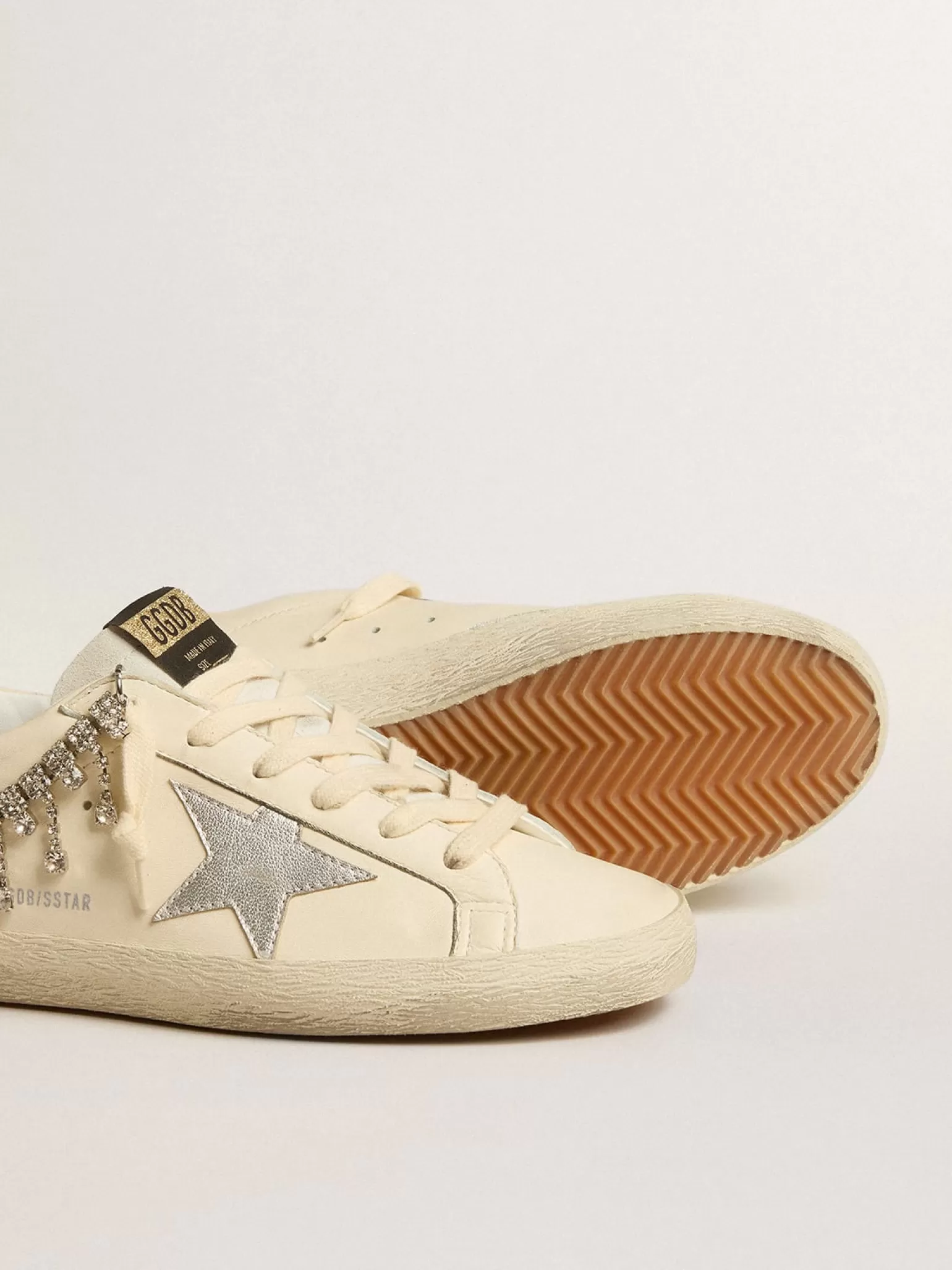 Sale Super-Star LTD de napa com estrela de couro metálico e strass prateado MULHER Super-Star