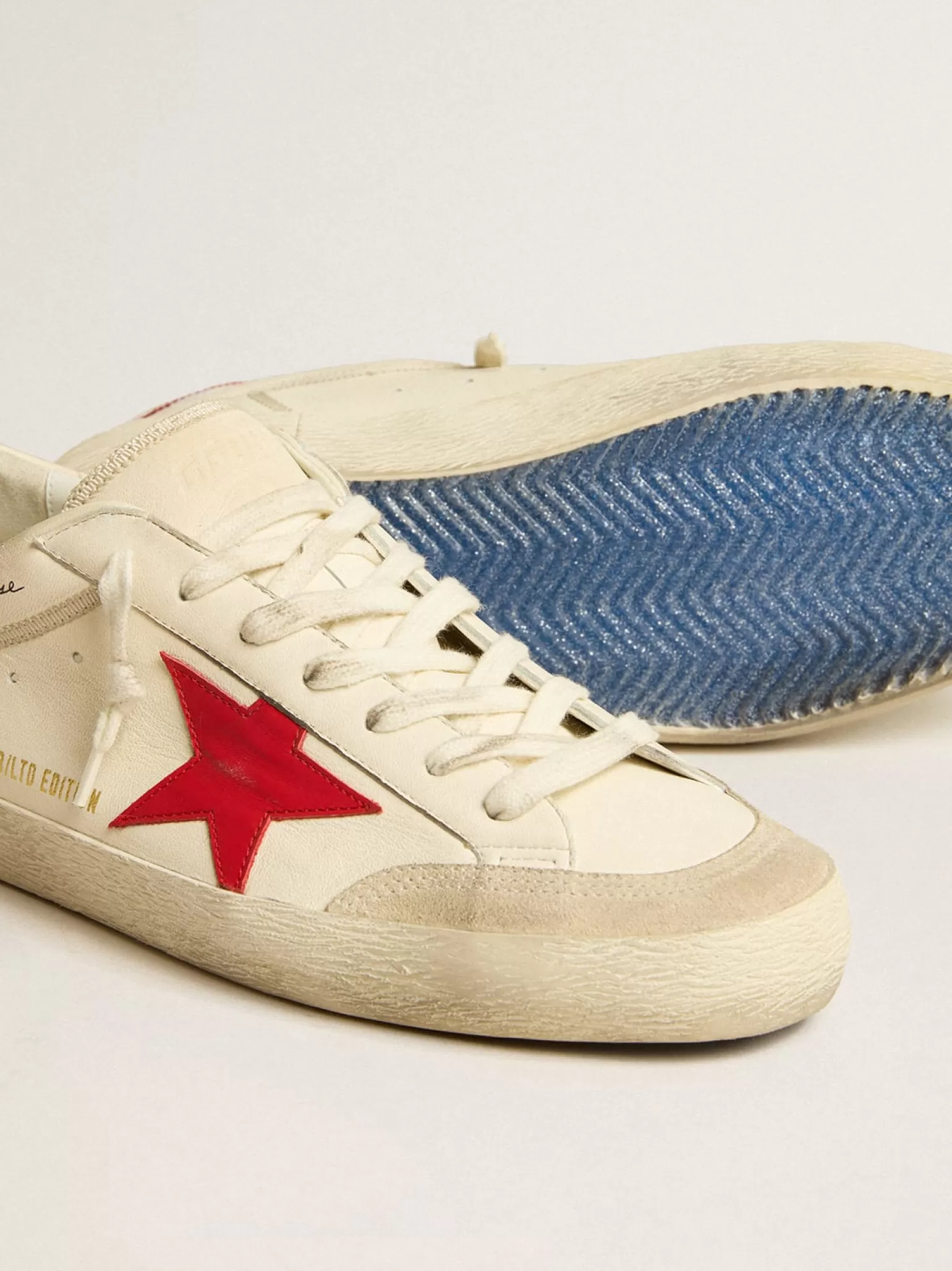 Sale Super-Star LTD de napa com estrela de couro vermelho e biqueira de suede perolado Super-Star