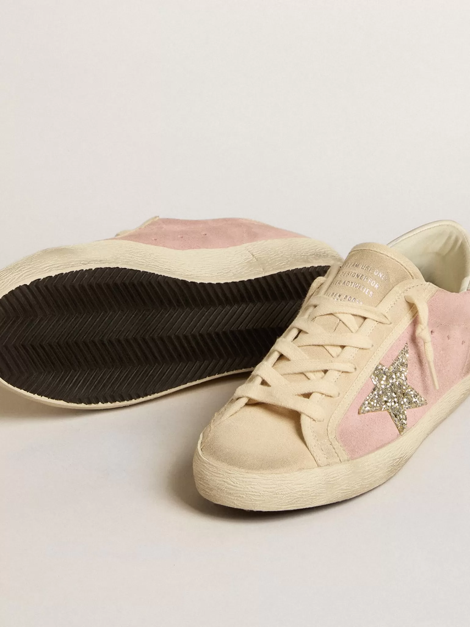 New Super-Star LTD de suede rosa e pérola com estrela de glitter platinado MULHER Super-Star