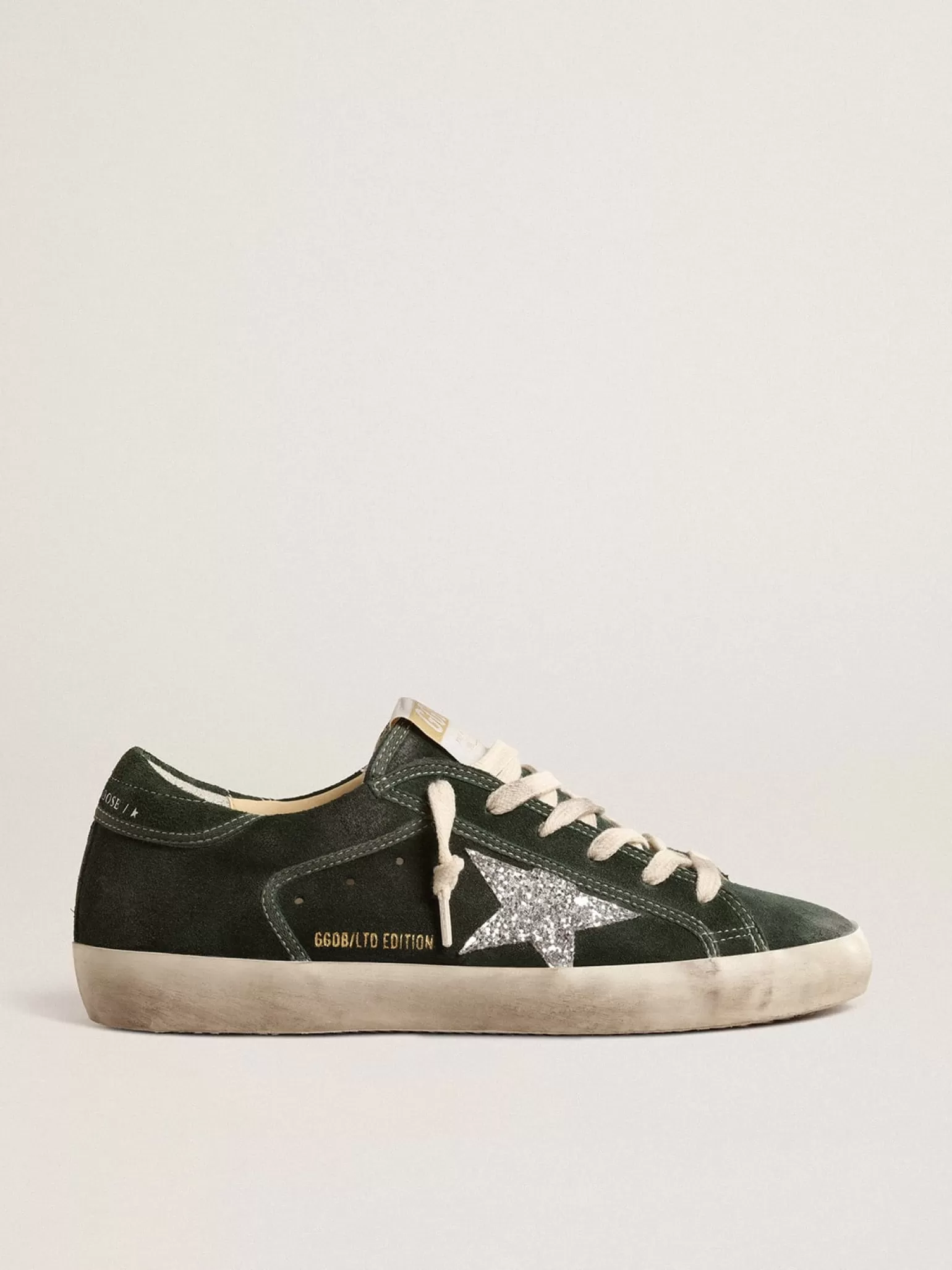 Clearance Super-Star LTD de suede verde com estrela de glitter prateado MULHER Super-Star