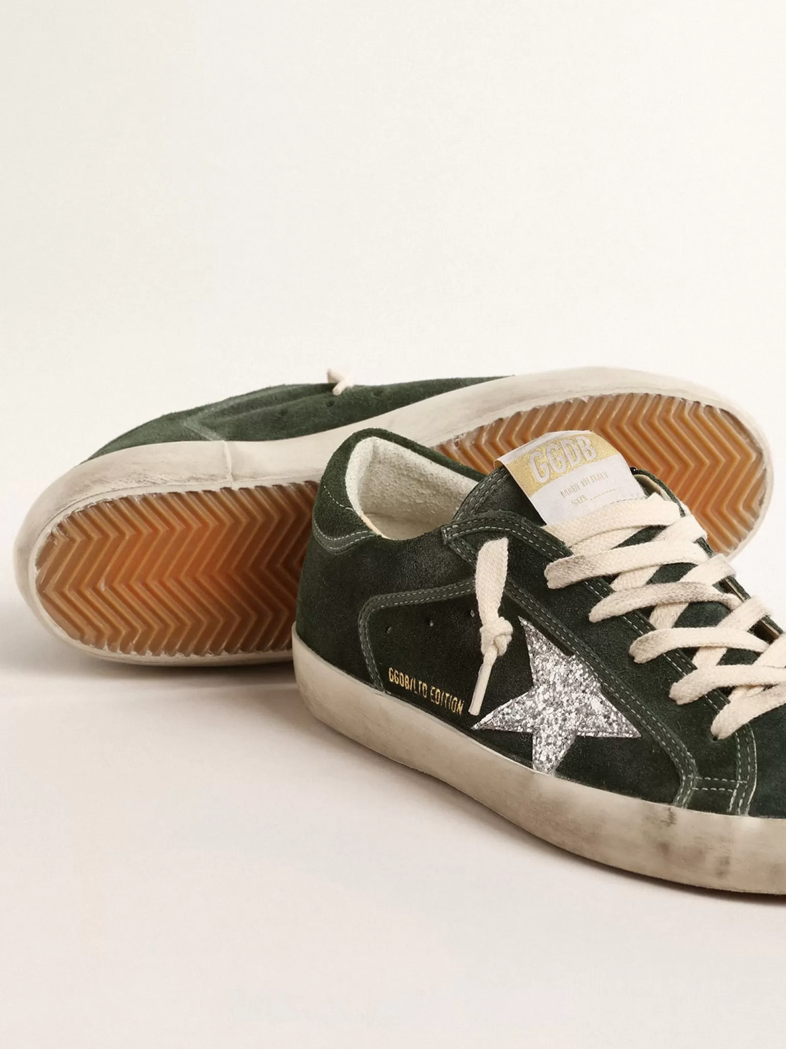 Clearance Super-Star LTD de suede verde com estrela de glitter prateado MULHER Super-Star