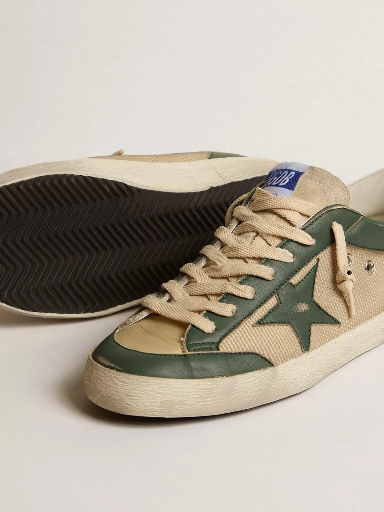Cheap Super-Star LTD de tela creme e napa verde com estrela de napa Super-Star