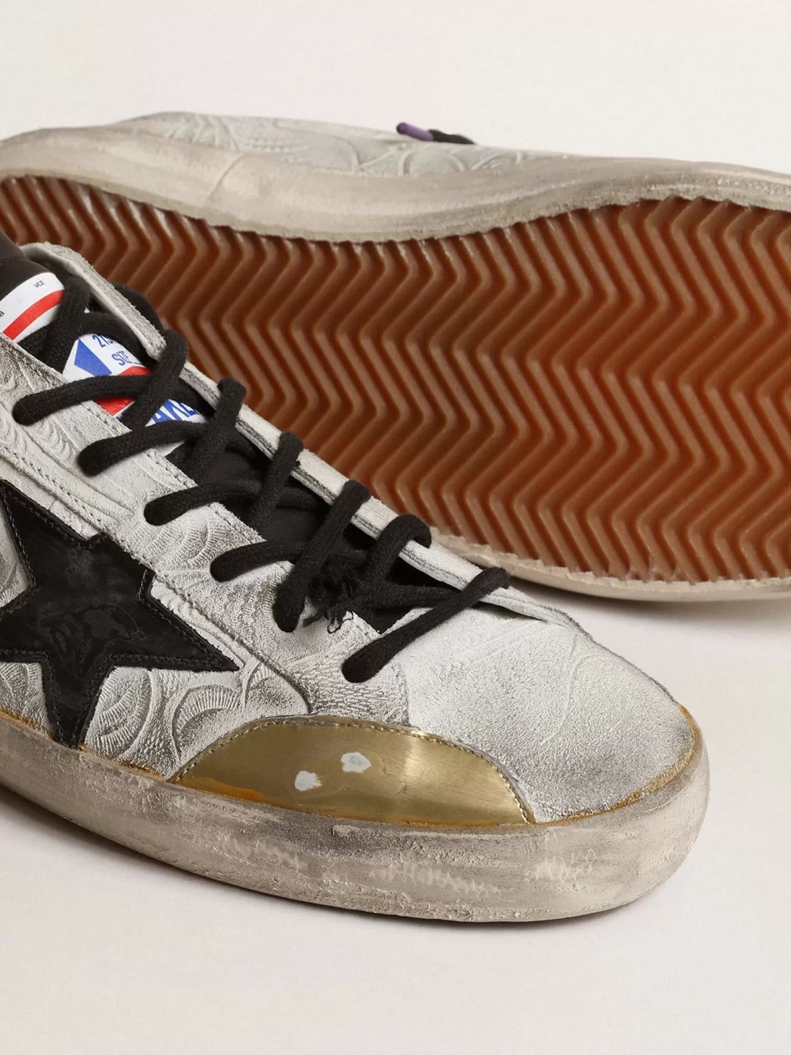 Fashion Super-Star Masculino LAB com estampa floral e estrela de couro preto Super-Star