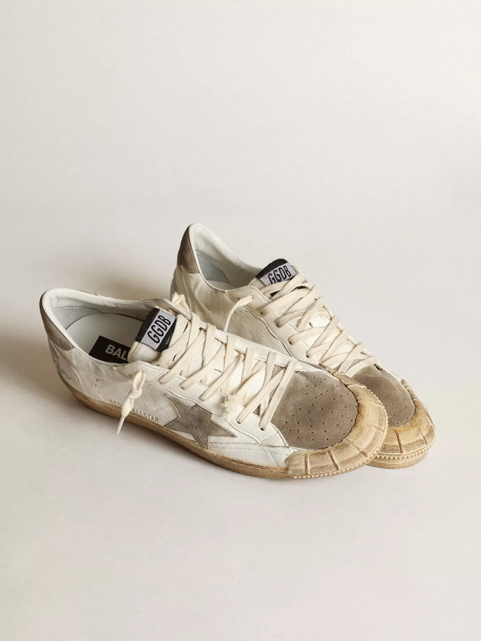 Outlet Tênis Ball Star Masculino LTD de napa branca com estrela e talão de suede havana-rosado Ball Star