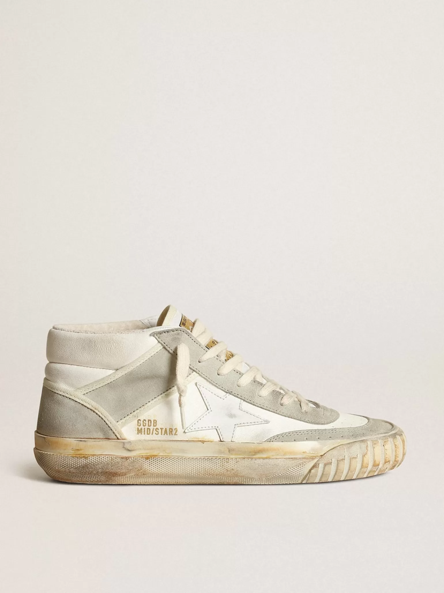 Clearance Tênis Mid Star Masculino com inserções de suede cinza gelo e estrela de couro branco Mid Star