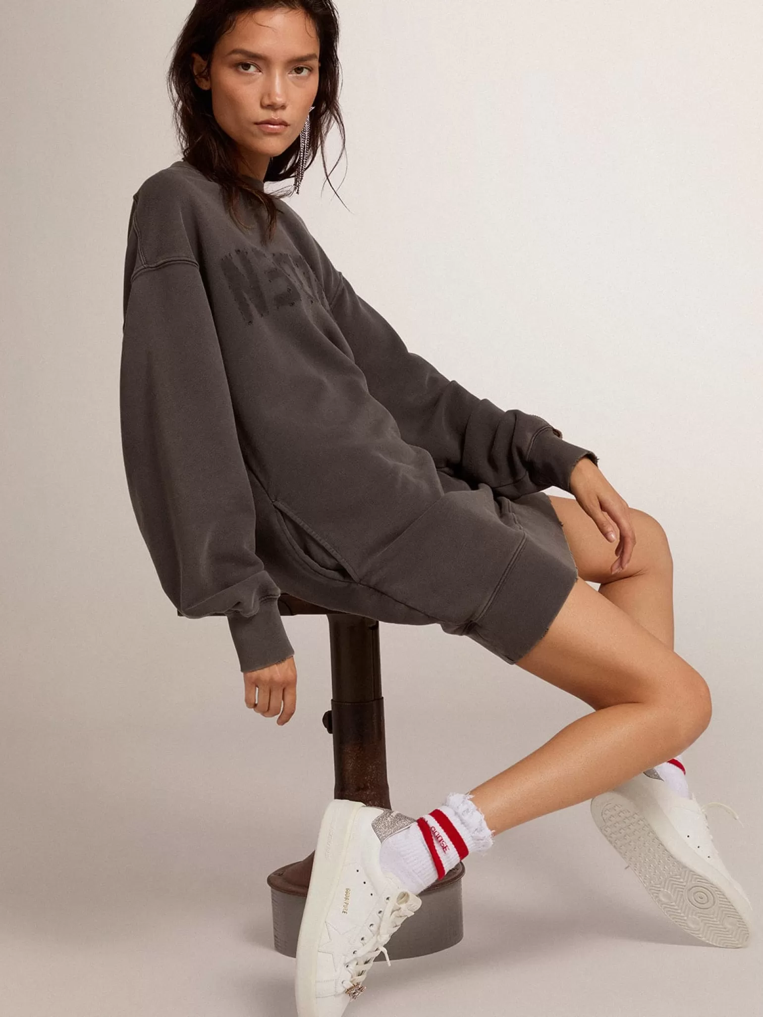 Outlet Tênis Purestar de couro branco com talão de cristais prateados MULHER Purestar