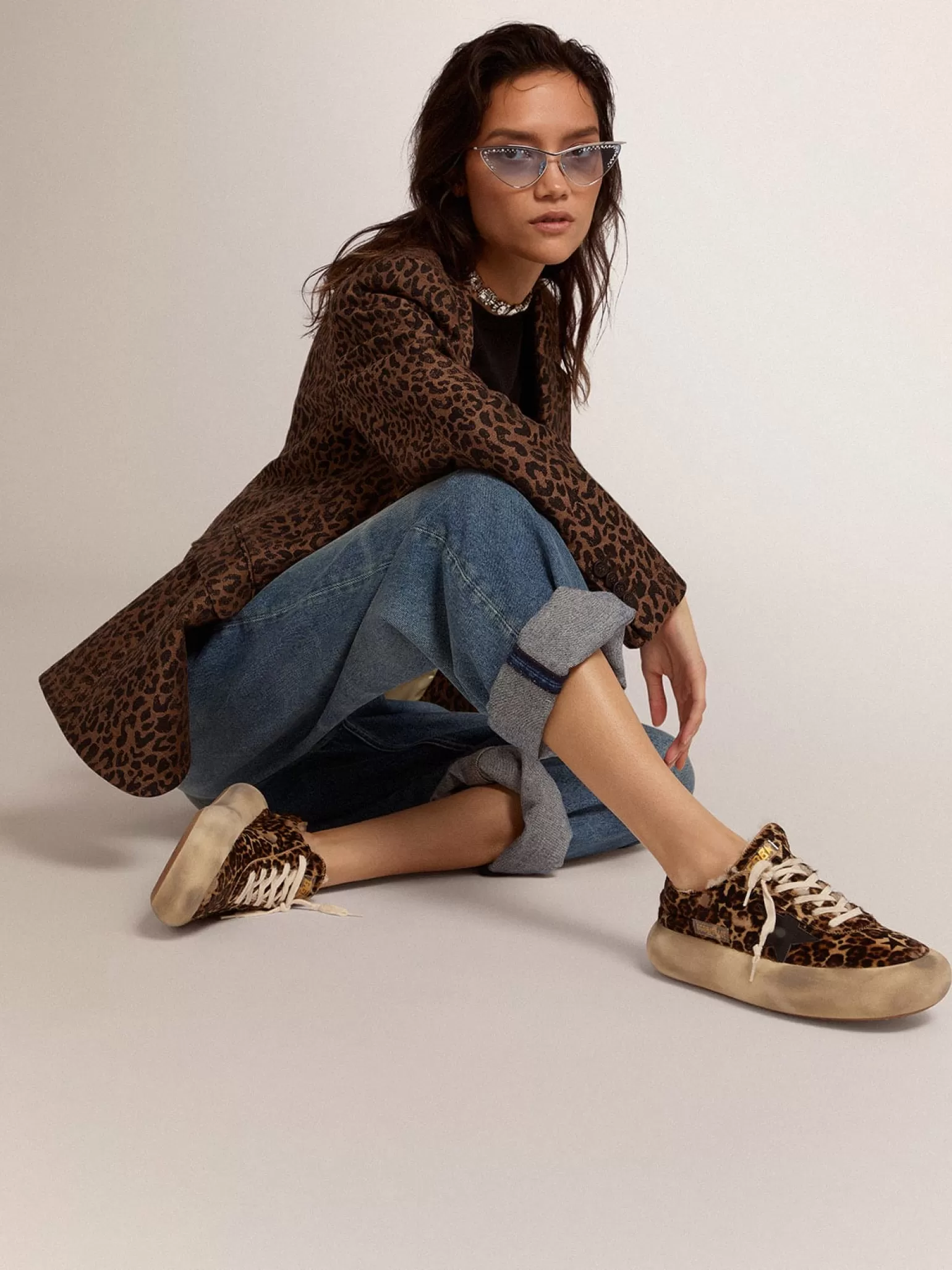 Cheap Tênis Space-Star de couro cavalinho com estampa animal print e forro de shearling MULHER Space-Star