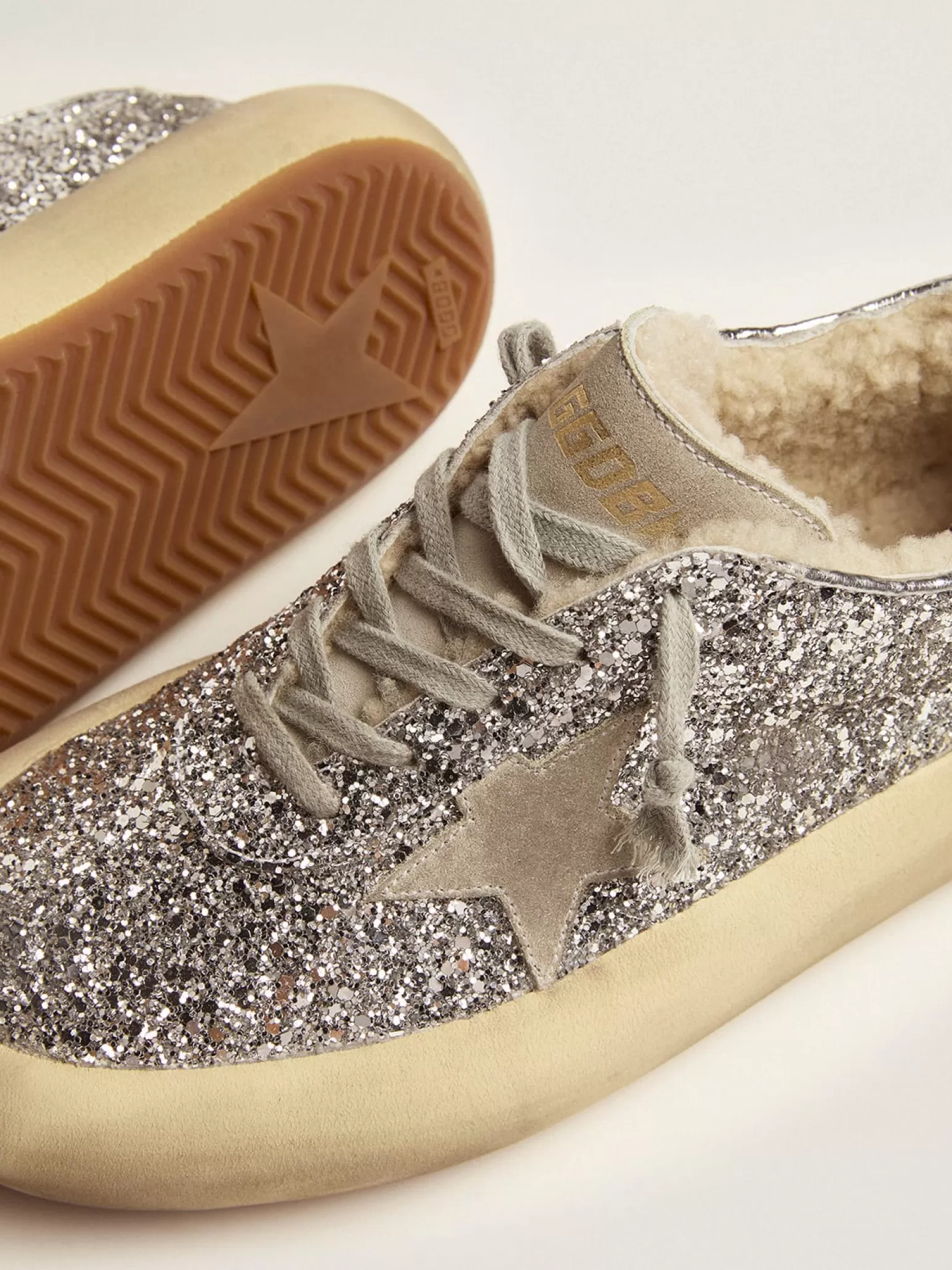 Outlet Tênis Space-Star de glitter prateado e forro de shearling MULHER Space-Star