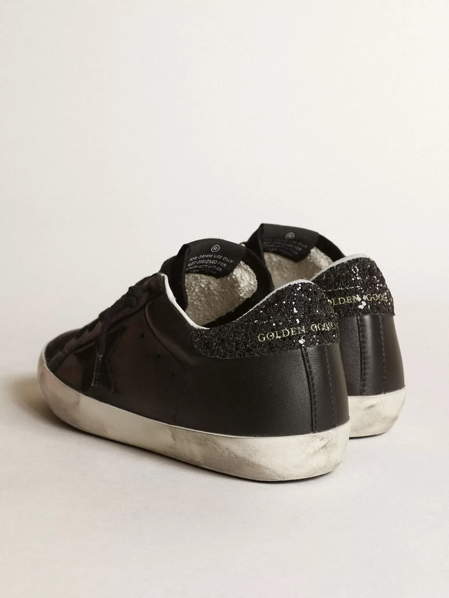 Online Tênis Super-Star de napa preta com estrela de suede preto e talão de glitter preto MULHER Super-Star