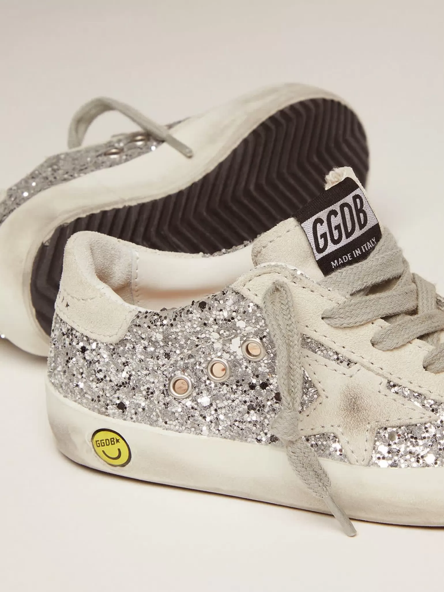Best Tênis Super-Star Junior com glitter prateado e detalhes de suede Meninas pequenas (1-3 anos)