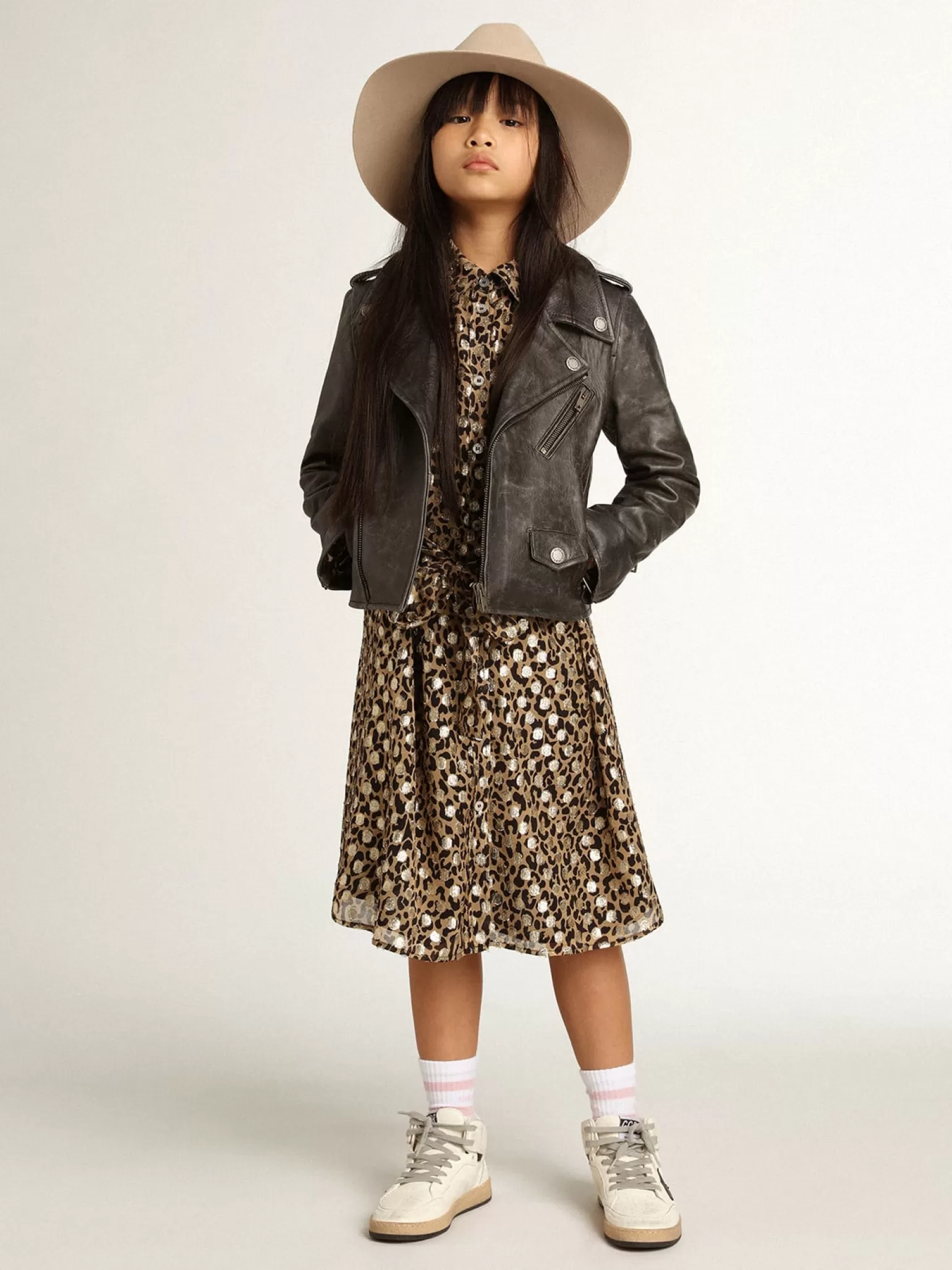 Best Vestido chemise infantil feminino com estampa animal print e fio coupé Roupas de cima (4-12 years)