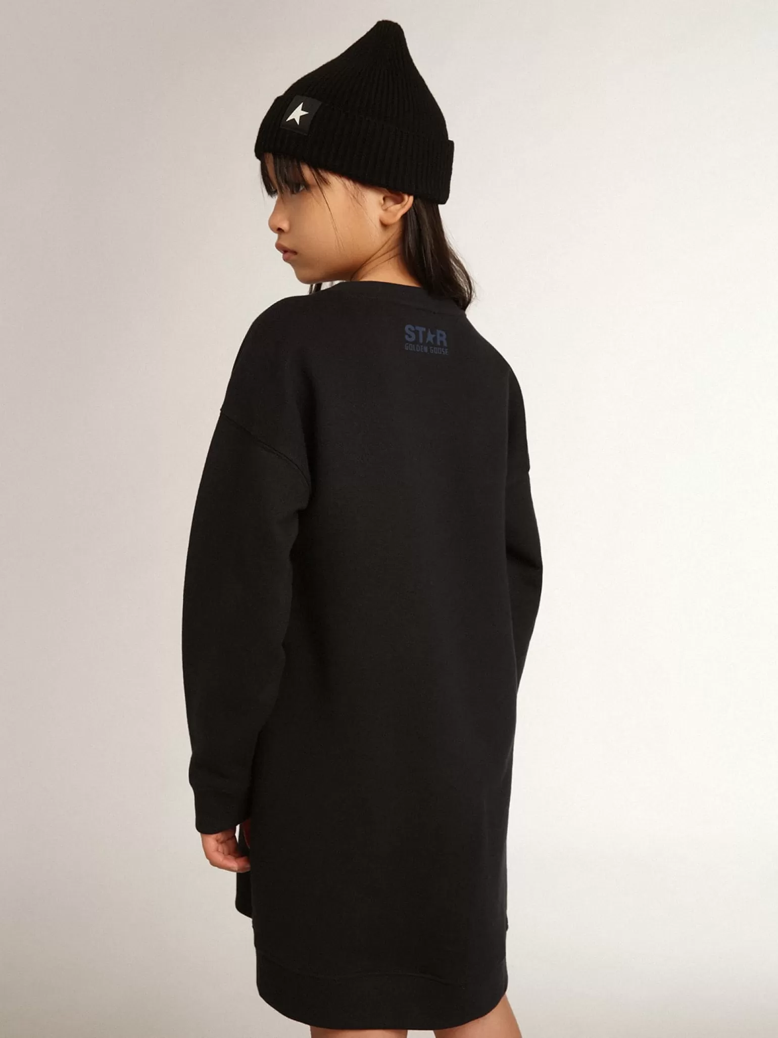 Flash Sale Vestido de moletom infantil feminino azul com estrela de lantejoulas Roupas de cima (4-12 years)