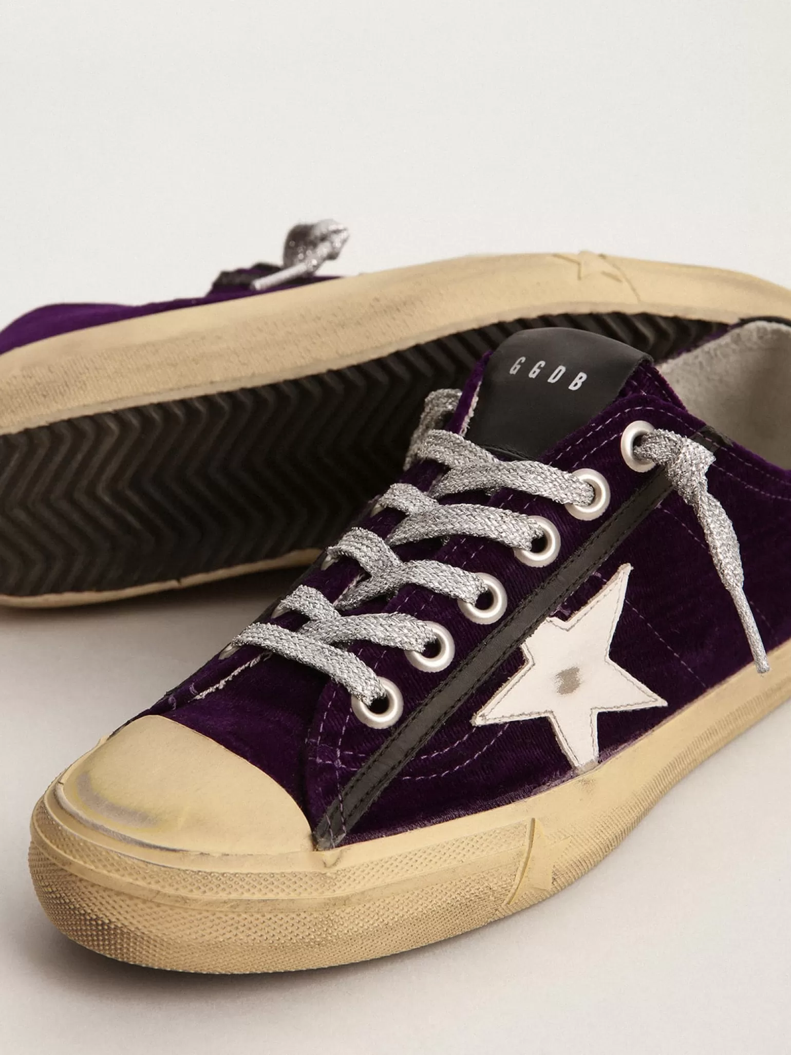 Cheap V-Star Feminino LTD de veludo roxo com estrela de couro branco MULHER V-Star