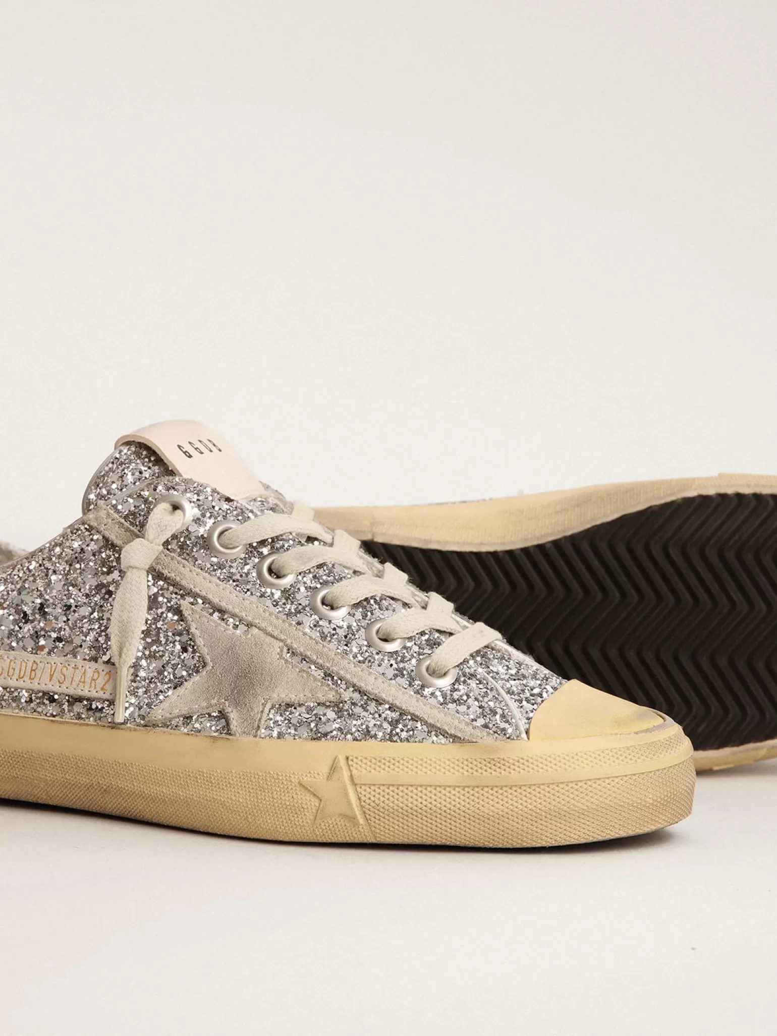 Fashion V-Star LTD feminino em glitter prateado com estrela de suede cinza gelo MULHER V-Star